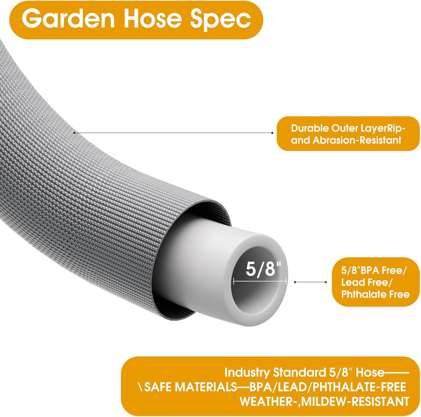 Garden Hose 100 FT, Non-Expanding Water Hose, Ultra-Light & Flexible, 