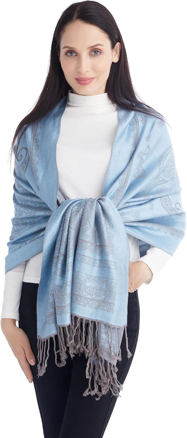 Ciormis Two Tone Silky Paisley Pashmina Shawl Scarf,Soft Women's Rave 