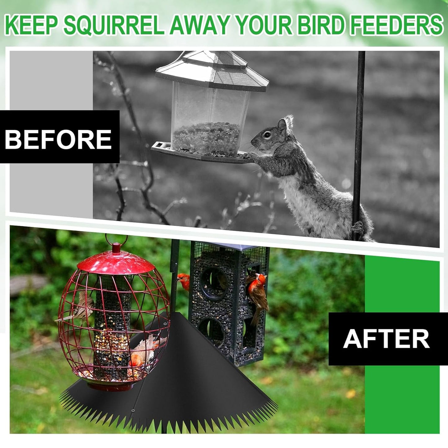 Qualirey 4 Pcs 19 Inch Squirrel Baffle for Bird Feeder, Black Plastic Guard Stopper Keep Squirrels Off Baffle for Bird Feeder Pole for Outdoor Shepherd's Hook House