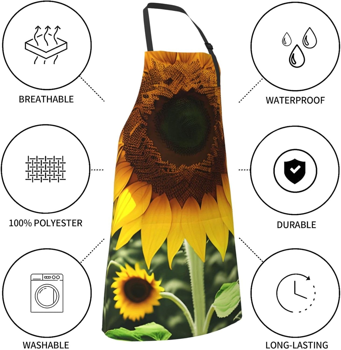 Yellow Sunflower Print 28x33 In Kitchen Apron Stylish Chef Apron with Pockets for Cooking Baking Painting