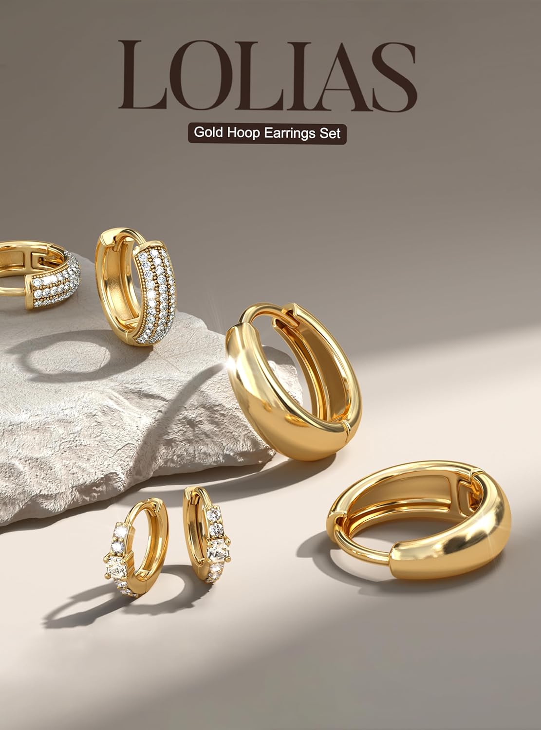 LOLIAS Small 14K Gold Plated Chunky Hoop Earrings for Women Hypoallerg
