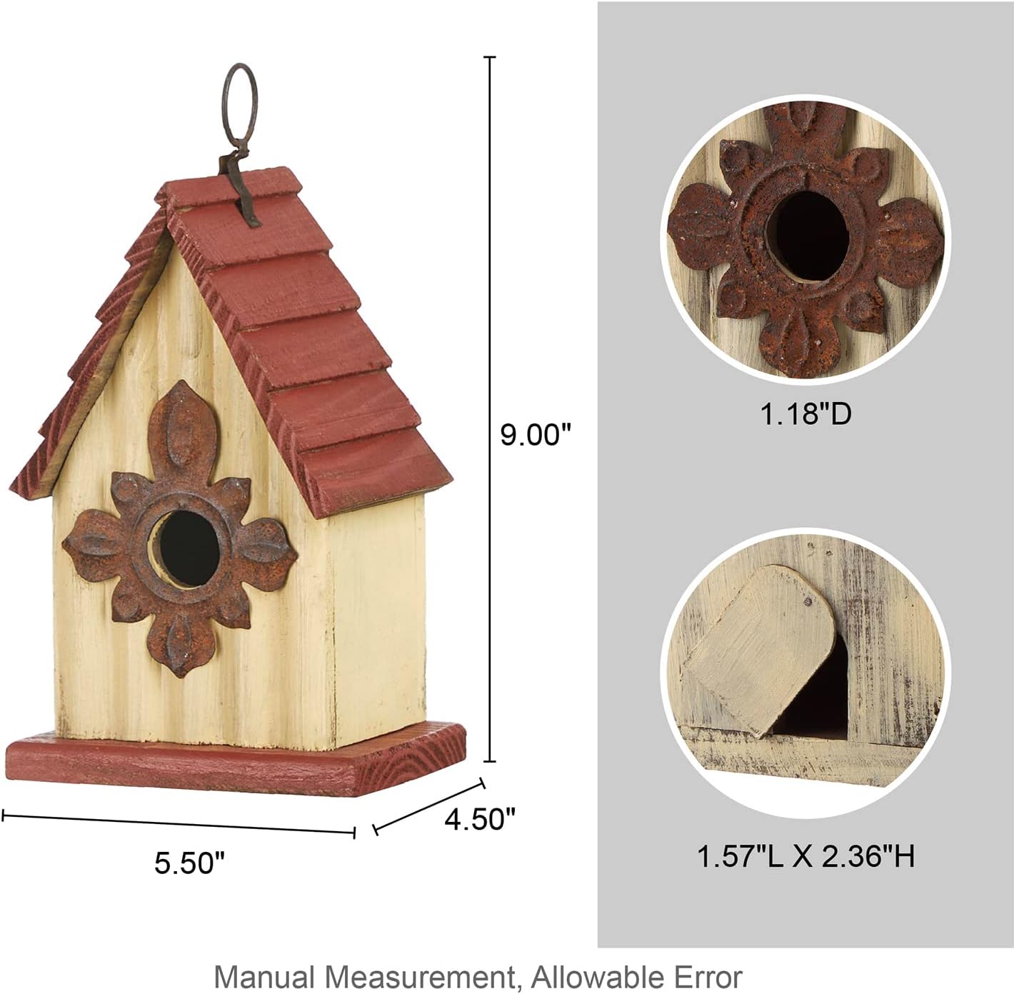 Glitzhome Hanging Bird House for Outdoors, 9" H Hand Painted Wooden Cottage Blue Bird House Garden Birdhouse for Outside for Hummingbird Wren Finch Cardinals Cedar