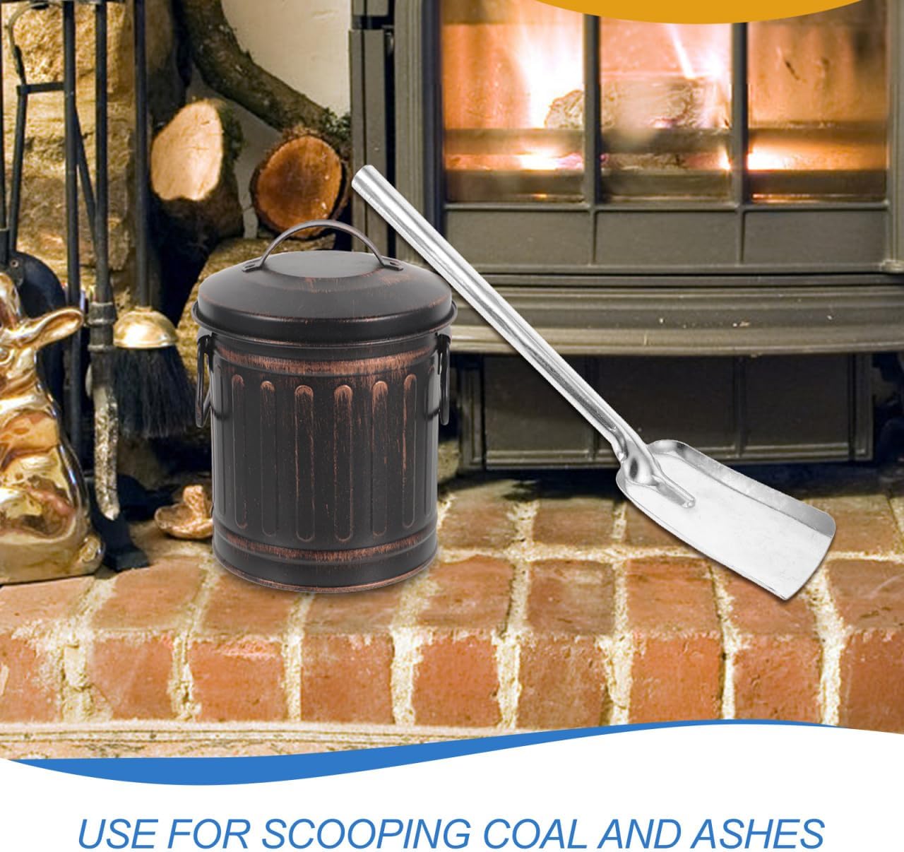BESTOYARD Fireplace Shovel Long Handle Ash Shovel for Wood Stove Coal and Ash Cleanup Lightweight 15.74X3.74 Inch for Home Fire Pit and BBQ