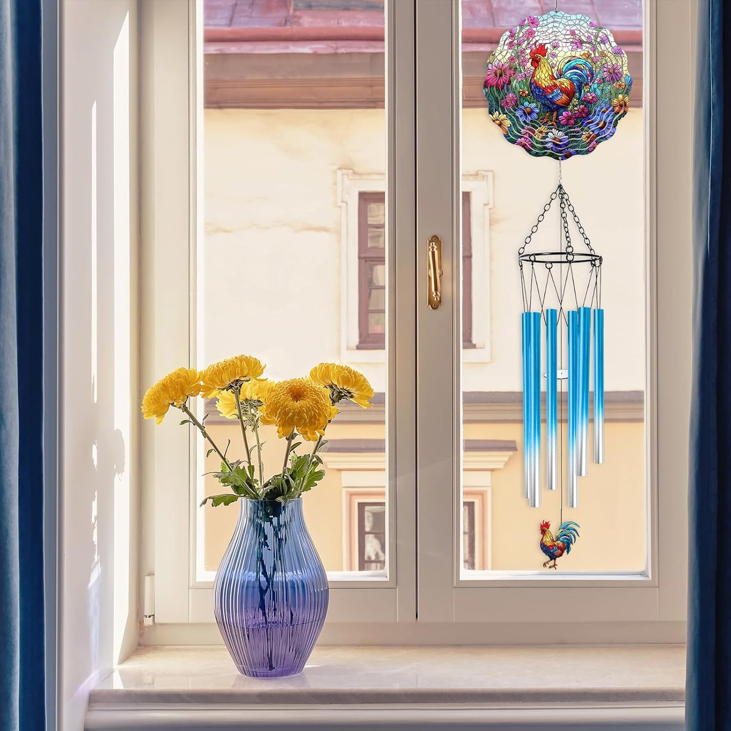 Rooster Hanging Wind Chime for Outside - Stainless Steel Wind Sculptur