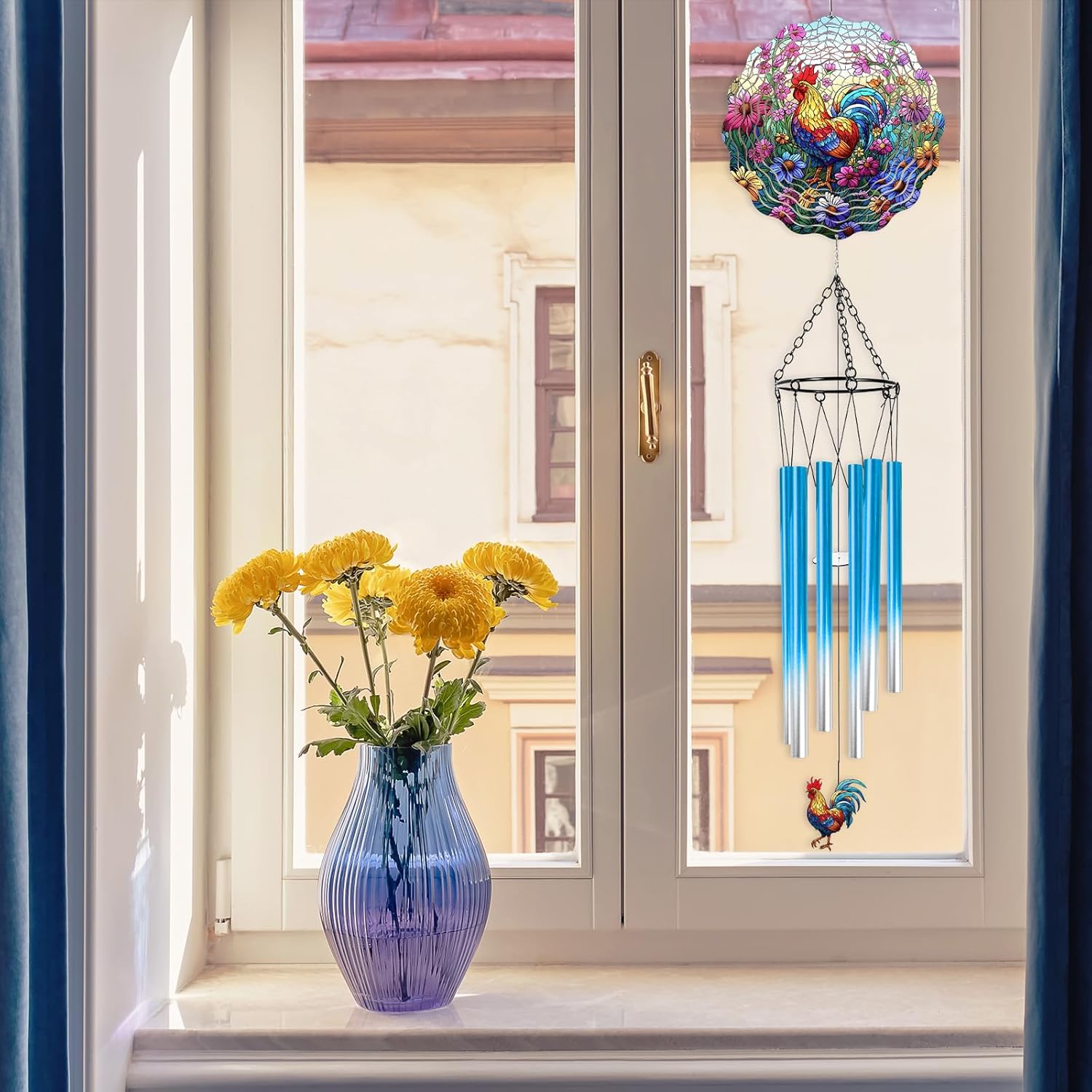 Rooster Hanging Wind Chime for Outside - Stainless Steel Wind Sculptur