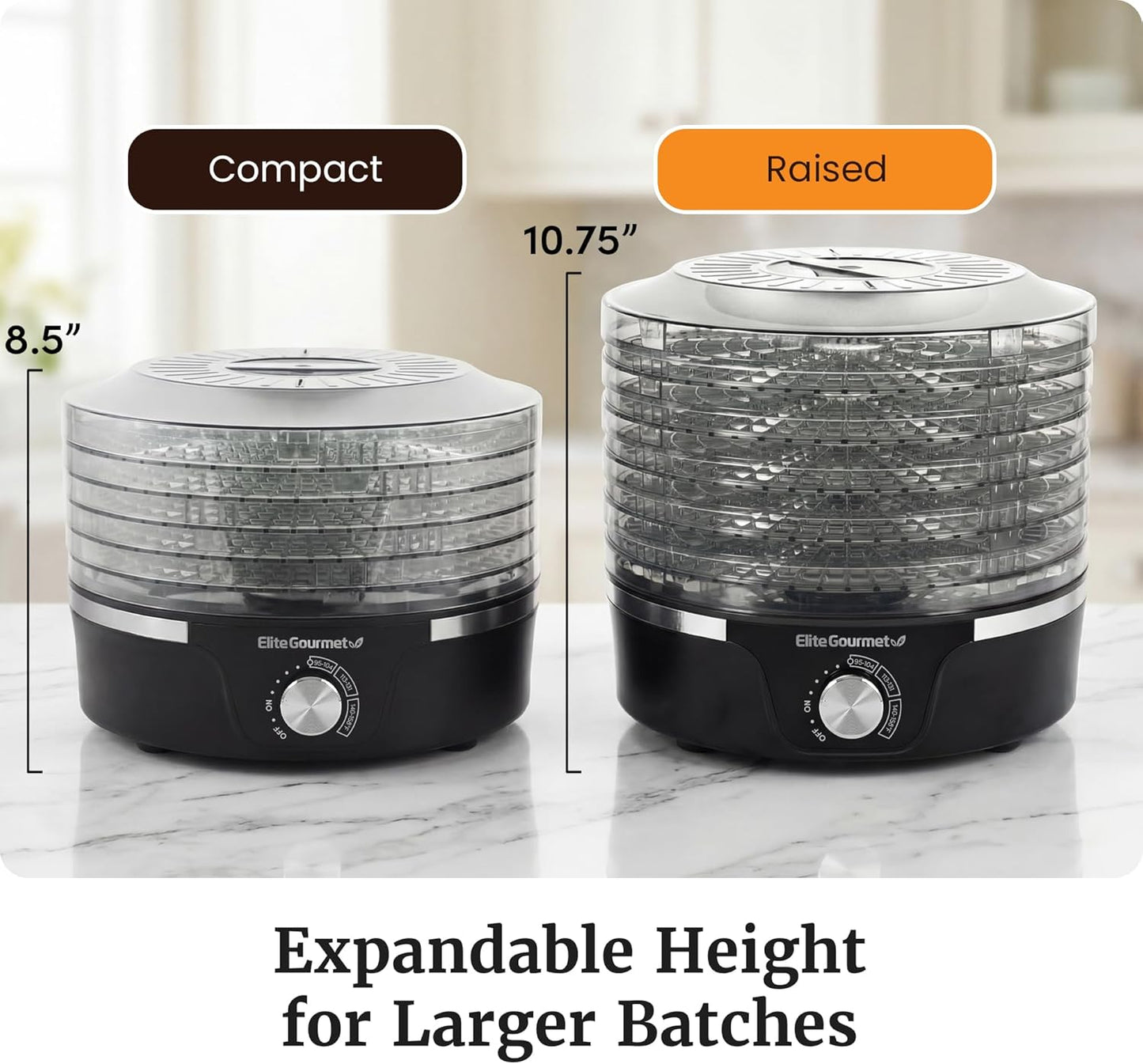 Elite Gourmet EFD319 Food Dehydrator, 5 BPA-Free 11.4" Trays Adjustable Temperature Controls, Jerky, Herbs, Fruit, Veggies, Dried Snacks, Black