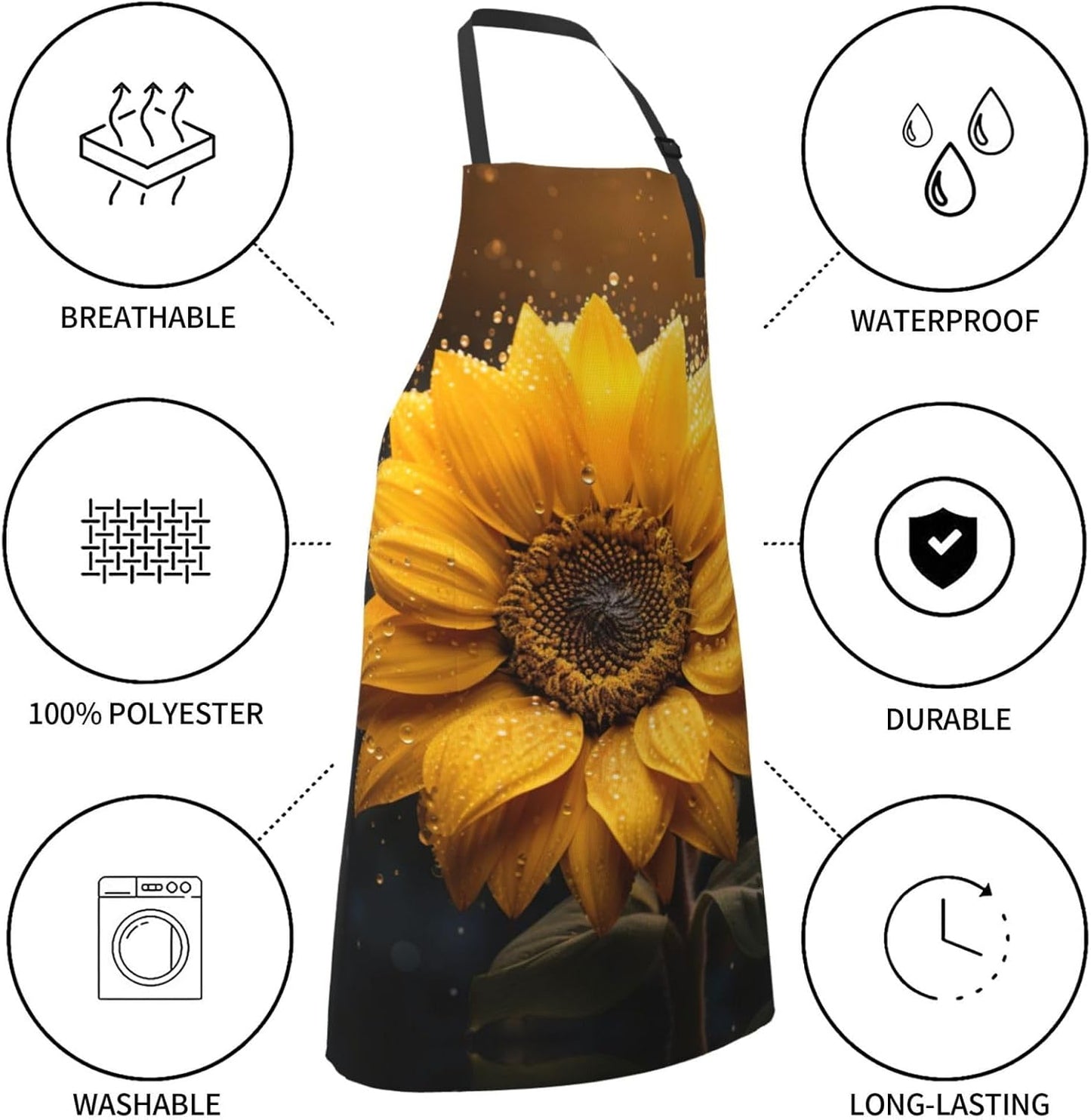 Beautiful sunflower 4 print Waterproof chef's apron with pocket apron for kitchen cooking baking barbecue and gardening