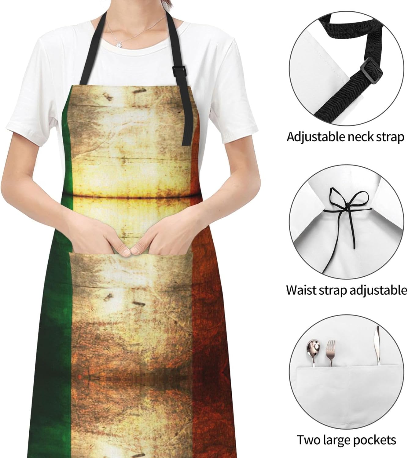 Irish Flag Print Laundry apron 28x33 In Waterproof Kitchen Apron with Pockets for Cooking Baking