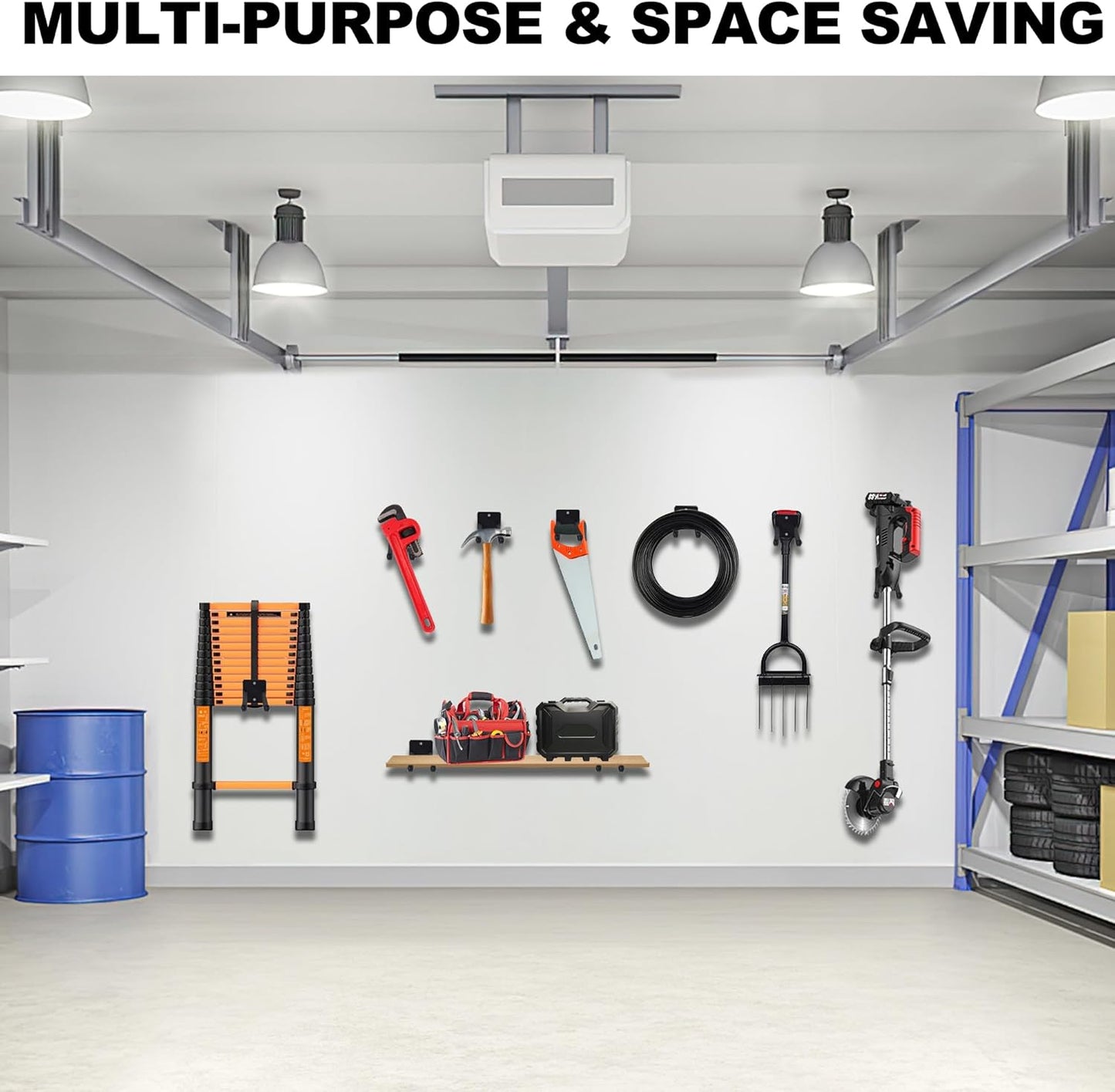 14 Inches Extra Large Garage Hooks, 4Pcs Heavy Duty Garage Wall Mount Organizer, Tool Hanger Long Utility Storage Hooks for Hanging Tire, Chair, Ladder, Garden Tools, Strollers and More