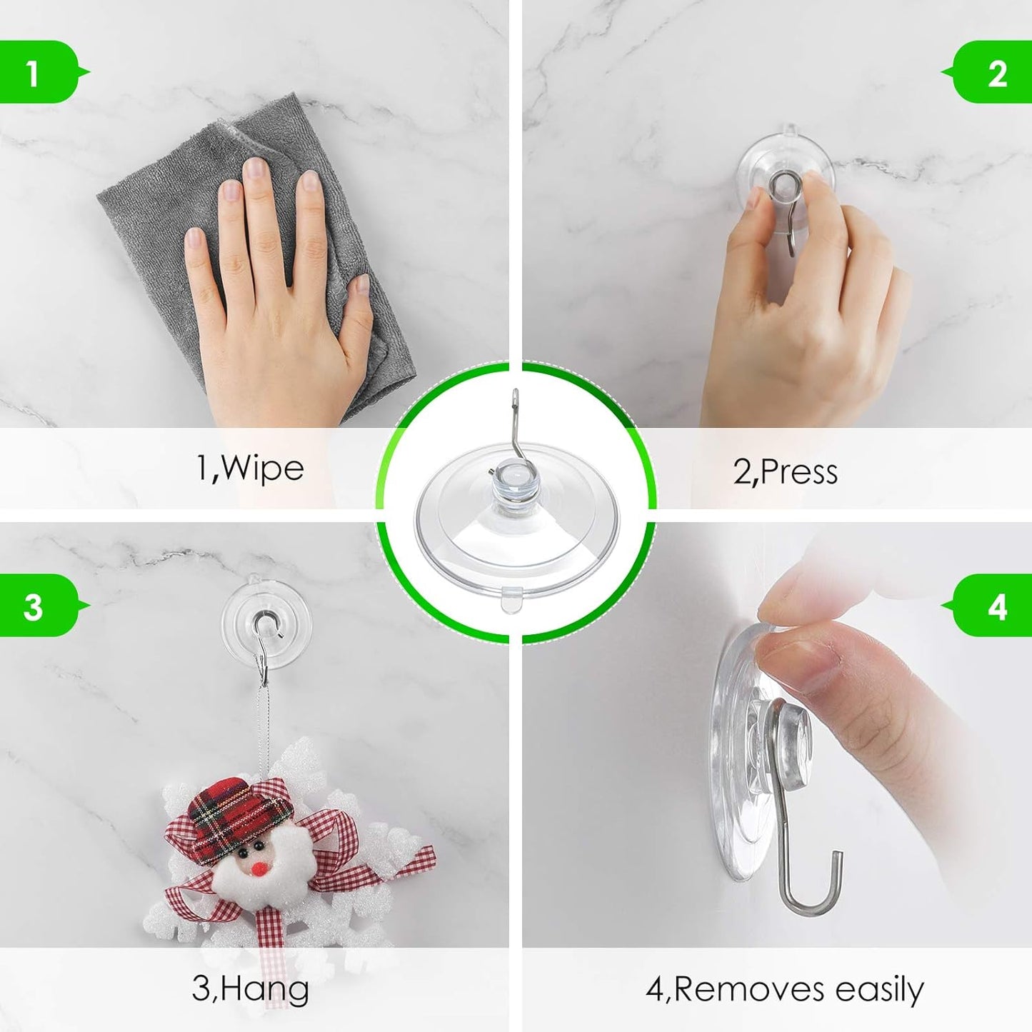 Hangerspace Suction Cup Hooks, 1.77 Inches Clear PVC Suction Cups with Metal Hooks Removable Small Suction Cups for Shower Bathroom Kitchen Wall Window Glass Door 12 Pack
