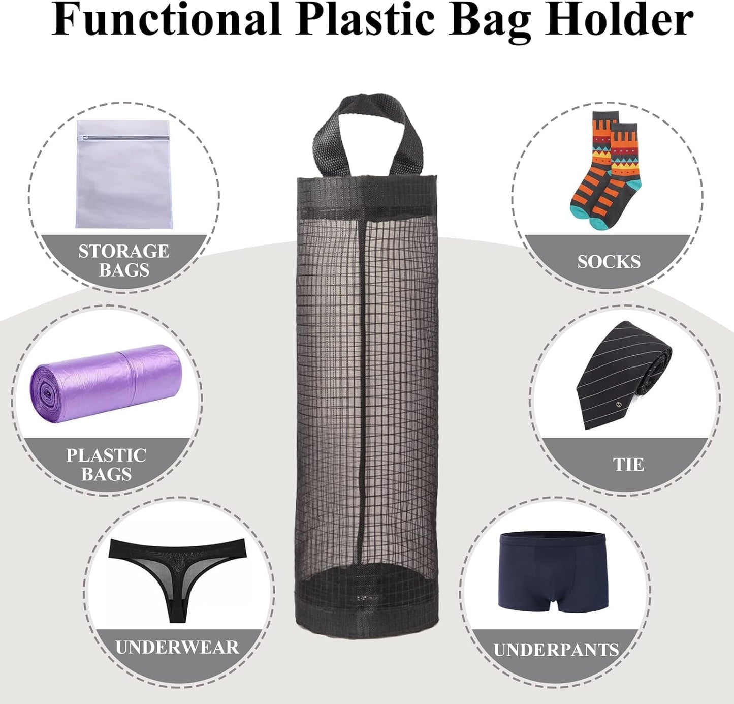 TOGETRUE Plastic Bag Holder, Grocery Bag Holder Mesh Hanging Storage Bag Dispenser (Black 2 Packs)