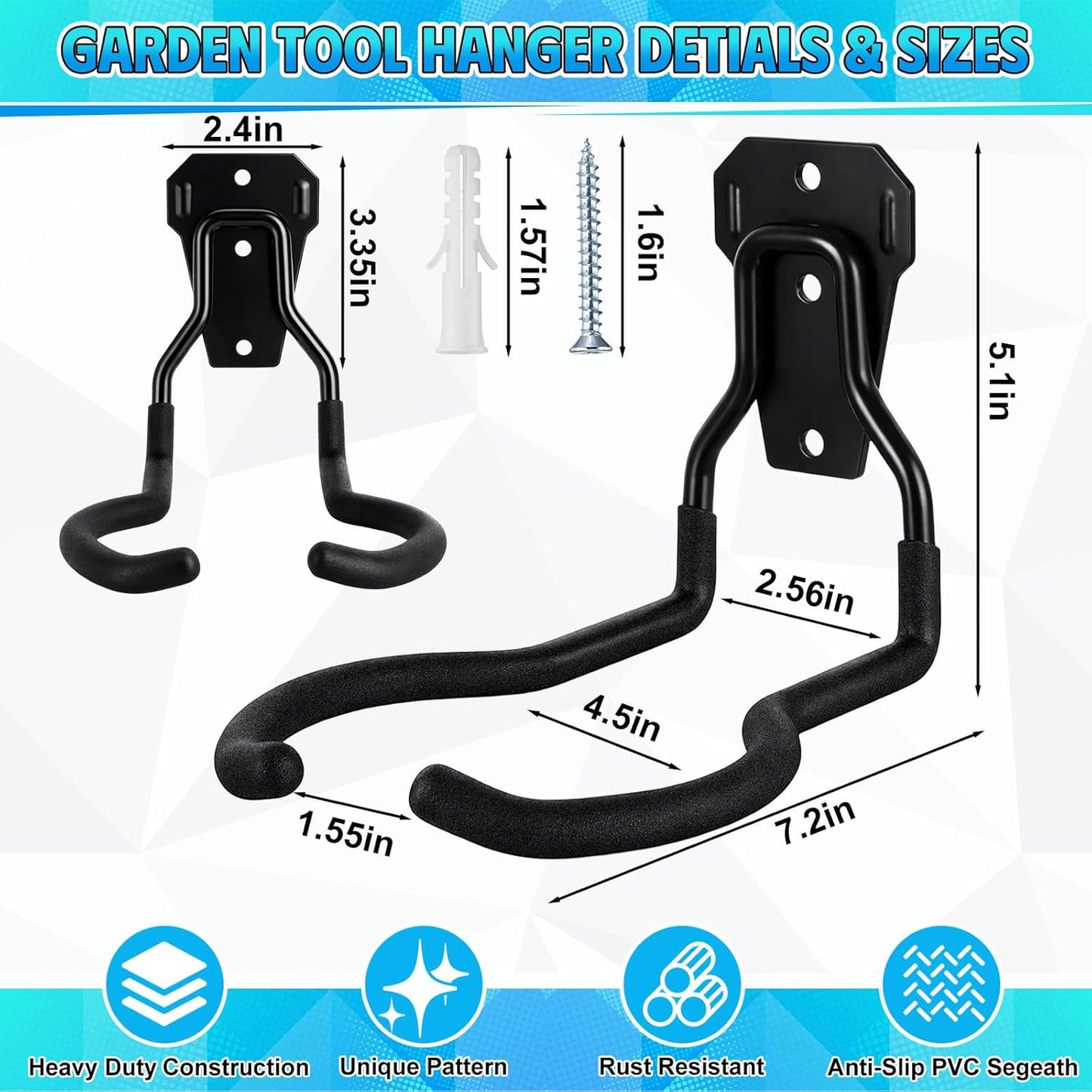 6 Pack Garden Power Tool Hooks String Trimmer Garage Wall Mount Holder Rack Heavy Duty Utility Hangers for String Trimmer Leaf Blower Lawn Equipment Tool Organizers and Storage Accessories