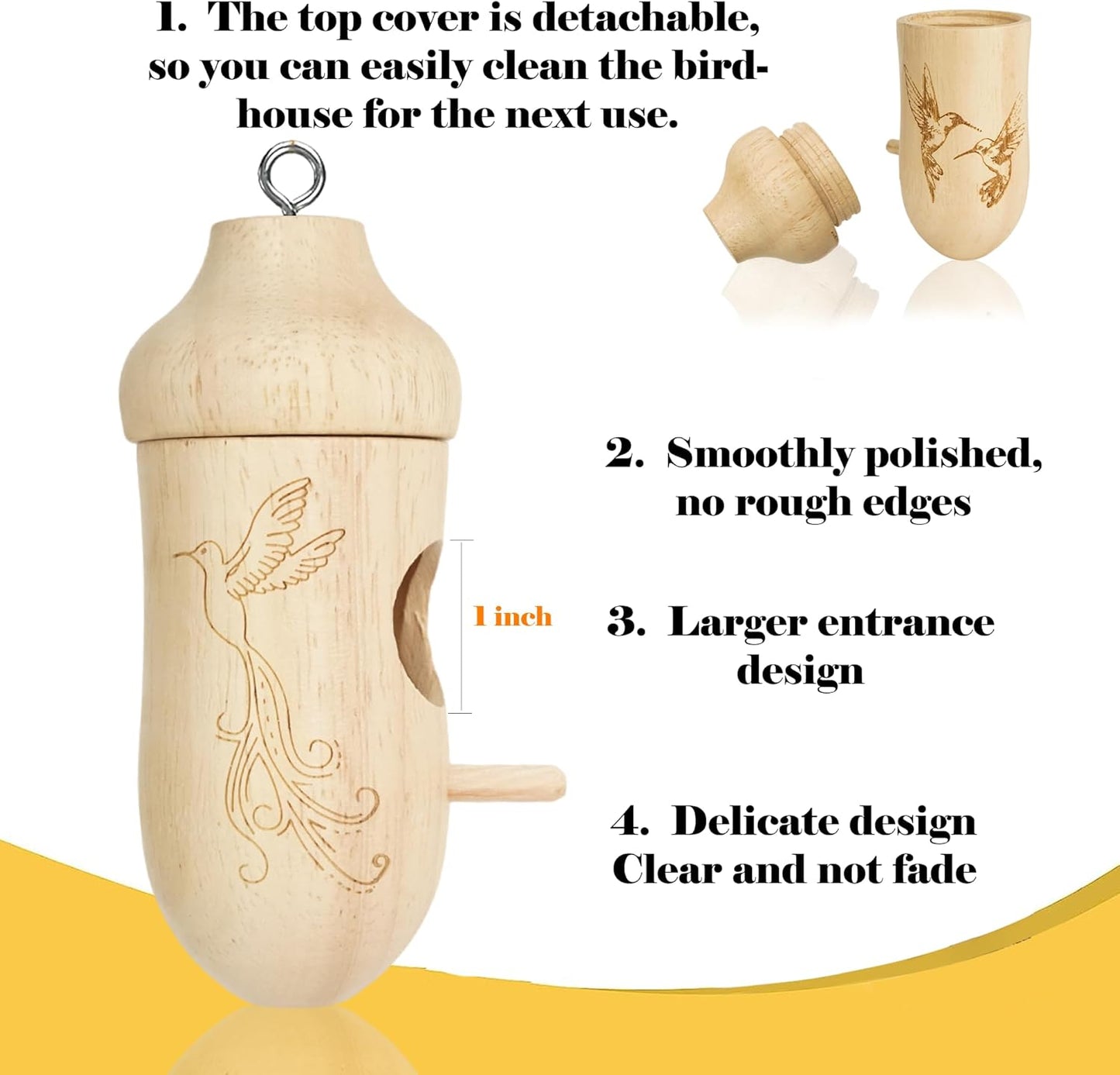Thread Detachable Hummingbird Houses，Natural Wooden Hummingbird Houses for Outside Hanging，Premium Bird Houses for Garden Window Outdoor Home,3 Packs，A