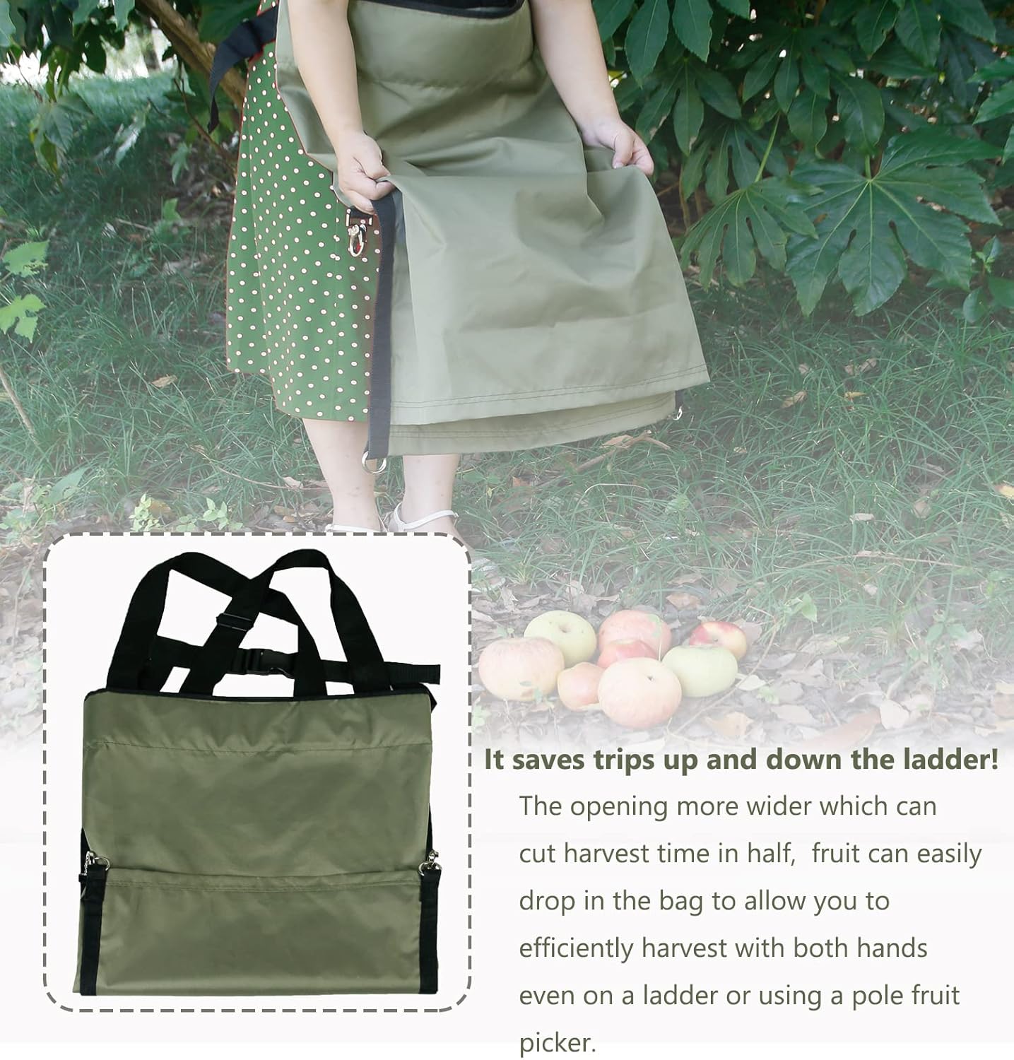 FCOUIID Harvest Apple Picking Bag - Waterproof Heavy Duty 420D Fruit Storage Apron Pouch for Garden, Orchard, Farm