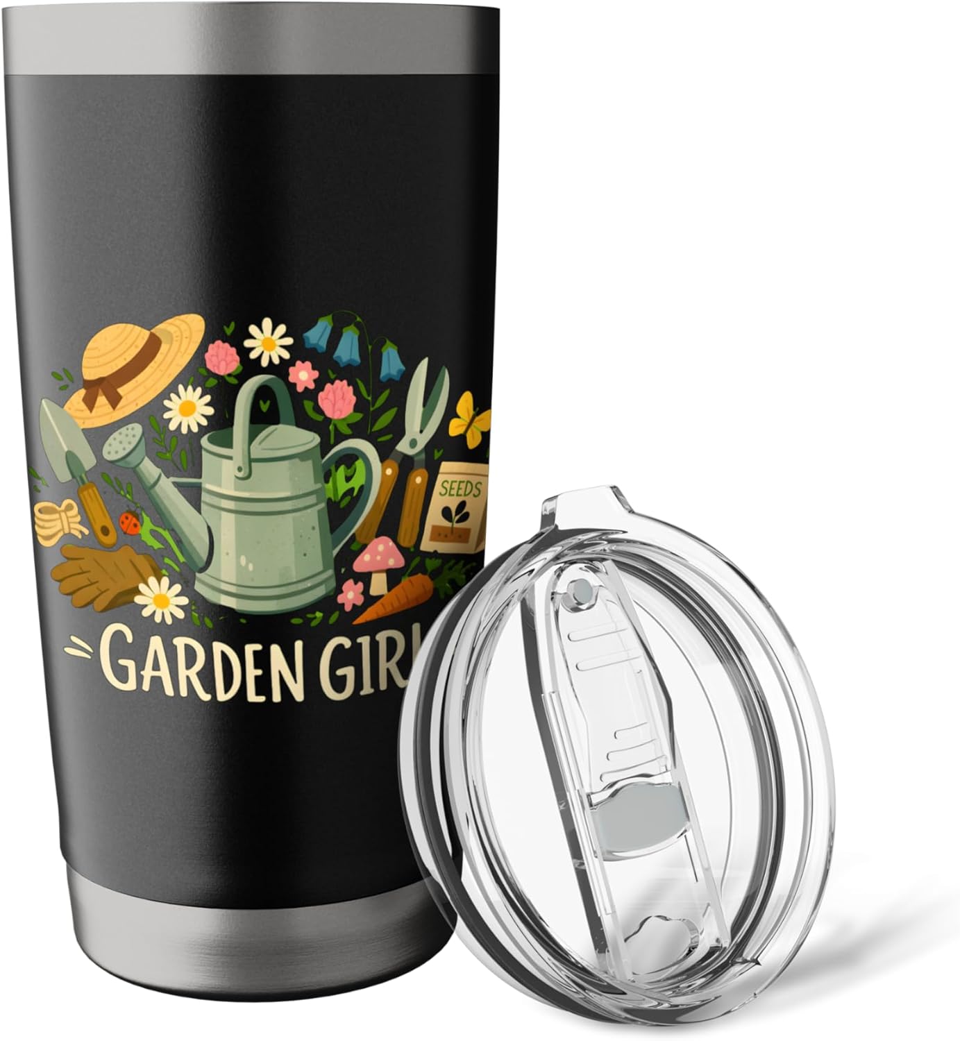 Garden Girl Gardening Tools Watering Can Seeds Flowers Stainless Steel Insulated Tumbler