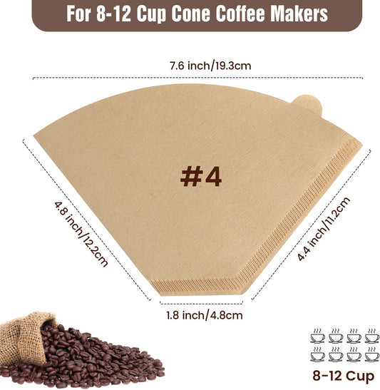200Pcs Cone Coffee Filters #4, Clinuse Unbleached Size 04 Coffee Filters 8-12 Cup, Disposable Natural Paper Filters, No.4 Cone Filters Compatible with Ninja, Cuisinart, Pour Over and Drip Coffee Maker