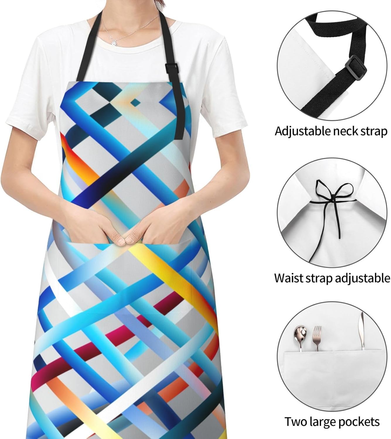 ZigZag Stripe 1 print Waterproof apron with pocket adjustable cooking apron for adult kitchen bibs to bake