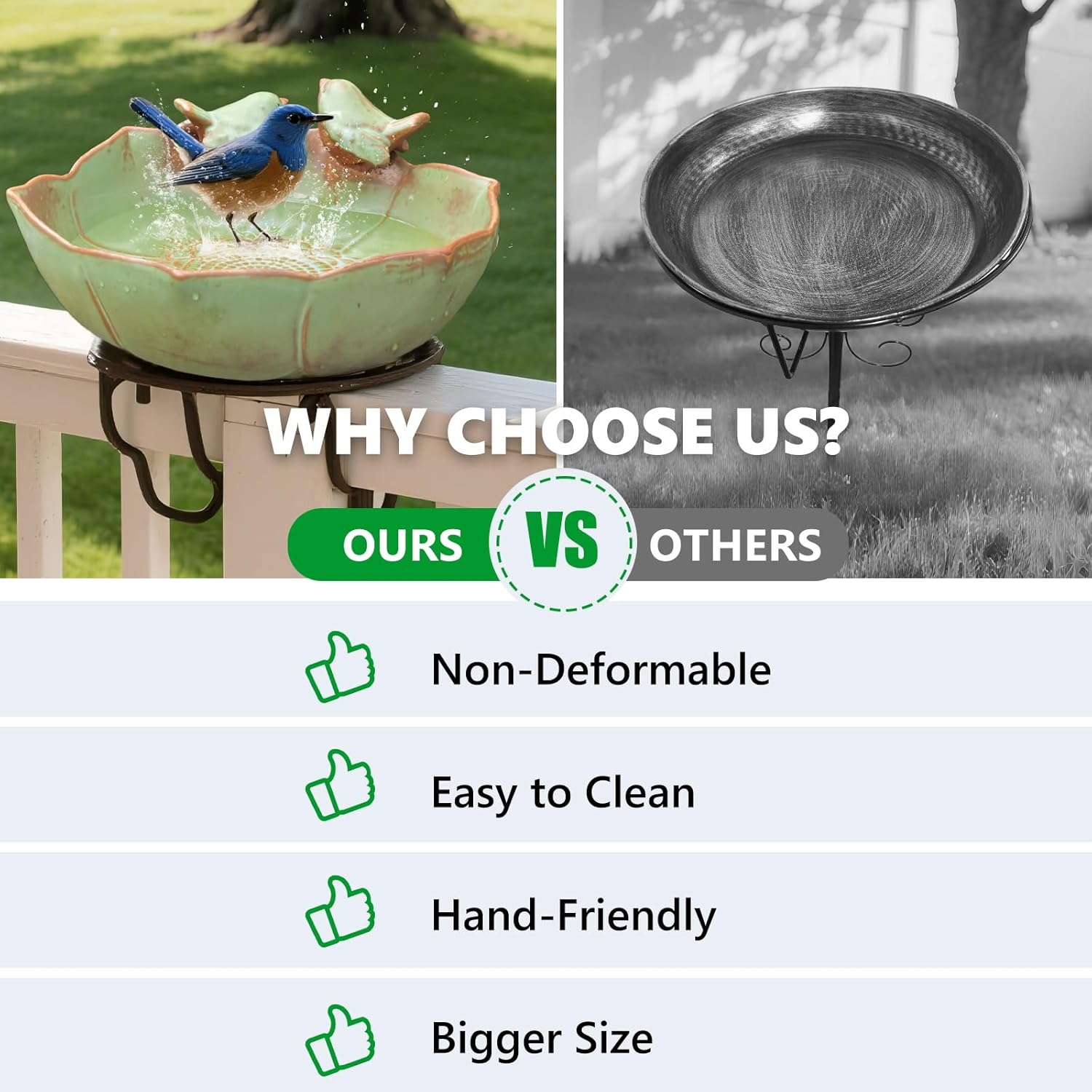 Ceramic Bird Bath for Outdoors, 10.1” Ground Ceramic Bird Baths Bowl f