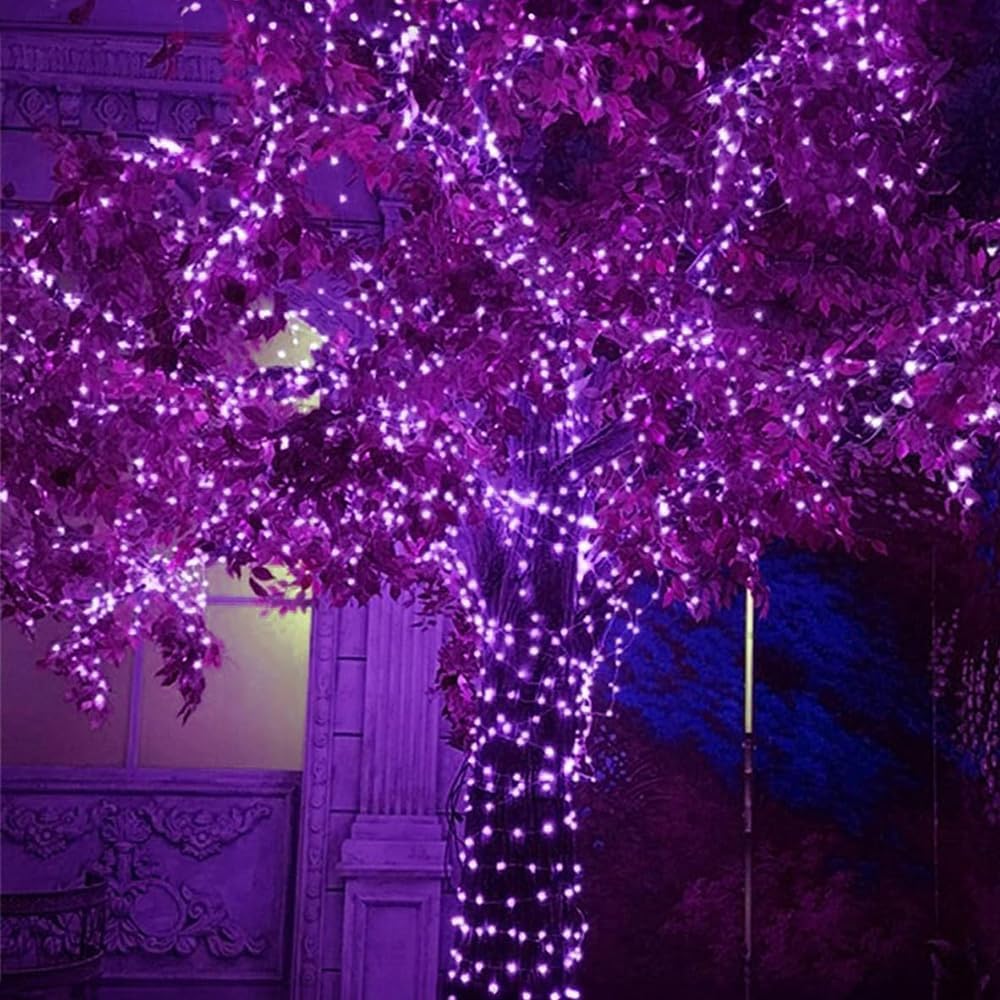 2 Pack Halloween Solar Purple String Lights,Each 40FT 120 LED Copper Wire Fairy Lights, Waterproof for Halloween Decor Thanksgiving Patio Yard Trees Party