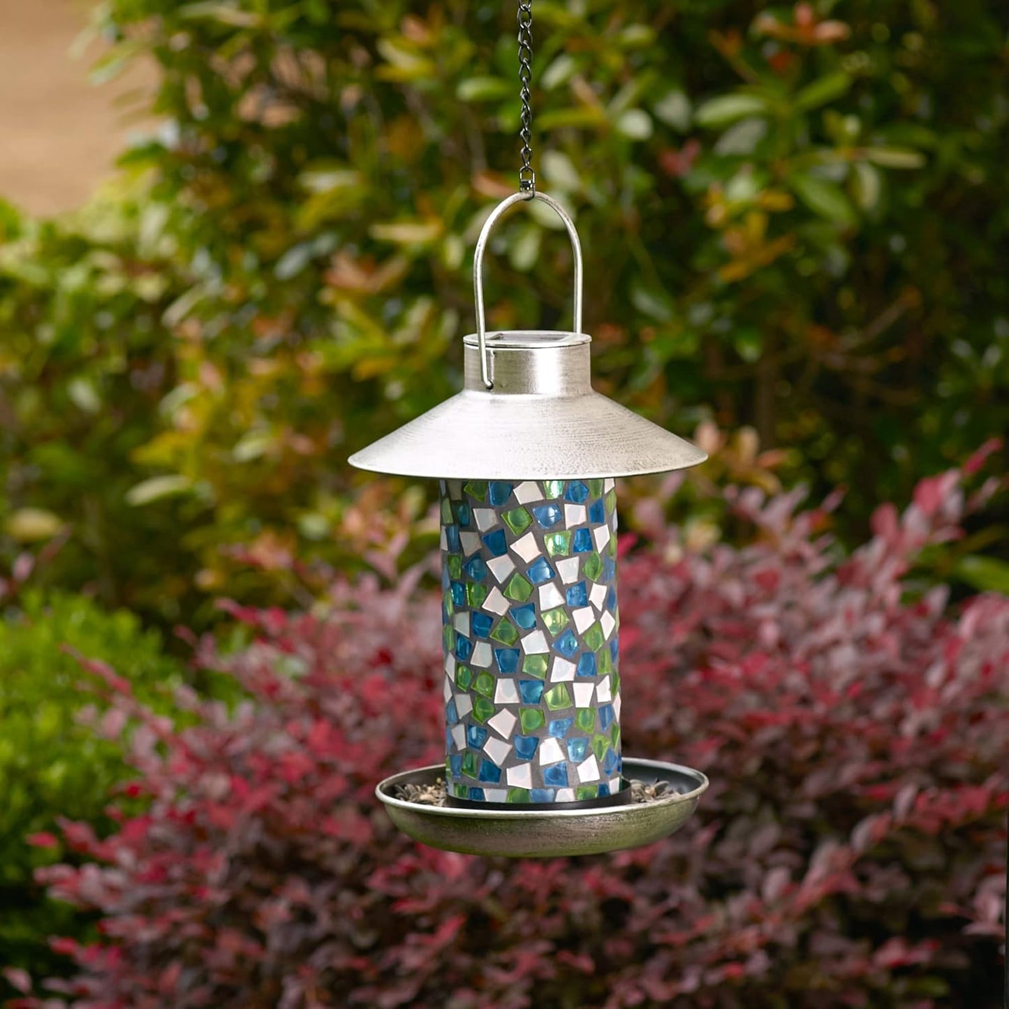 Smart Solar Adelie Mosaic Glass Copper Style Solar-Powered Bird Feeder