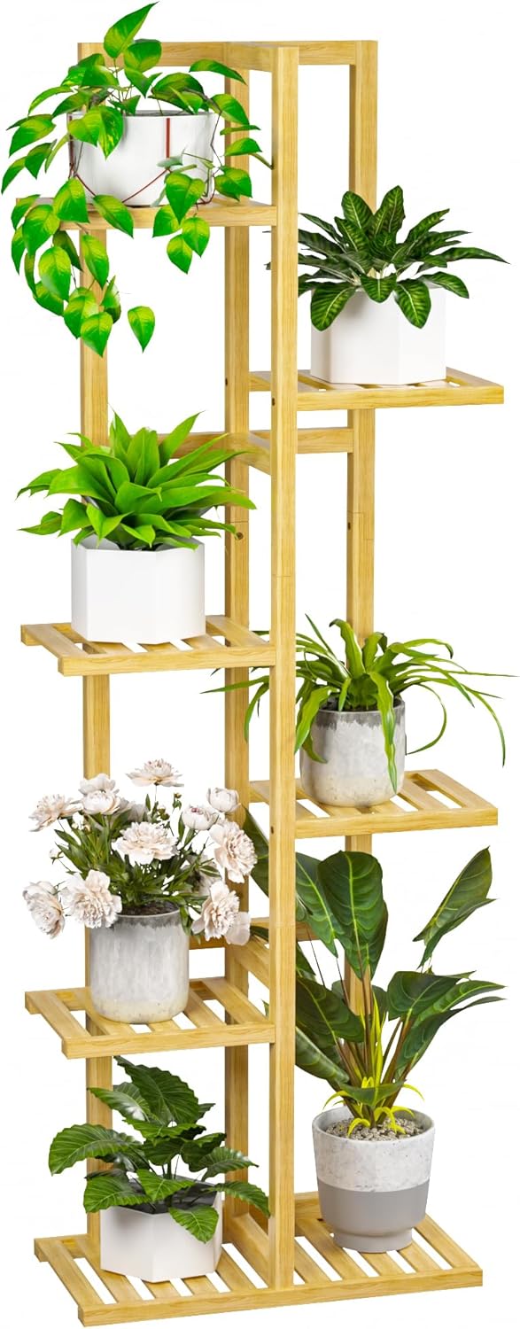 6 Tier Bamboo Plant Stand Indoor, Wood Tall Flower Holder Corner Tiere