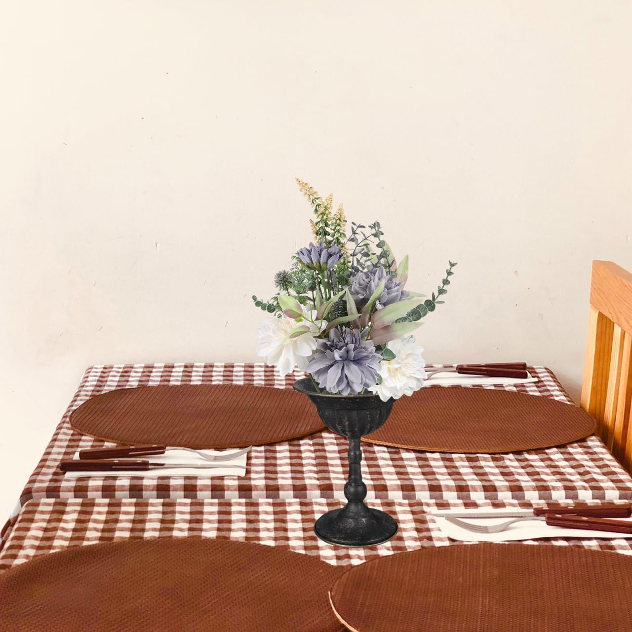 Vintage Black Iron Trophy Vase Metal Planter with Distressed Finish, Decorative Flower Vase Centerpiece for Wedding, Hotel, and Outdoor Hanging Basket Décor