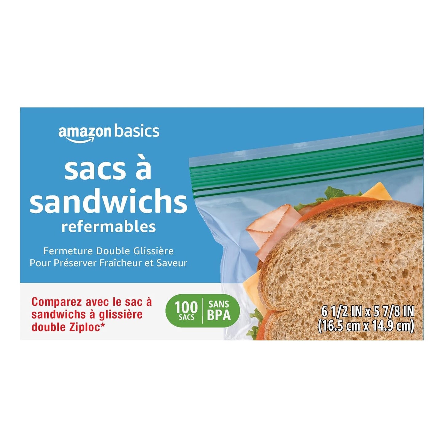 Amazon Basics Reclosable Double Zipper Sandwich Storage Bags for Food 