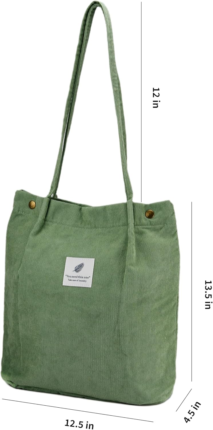 Corduroy Tote Bag Cute Tote Bags for Women Shoulder Bag with Inner Poc