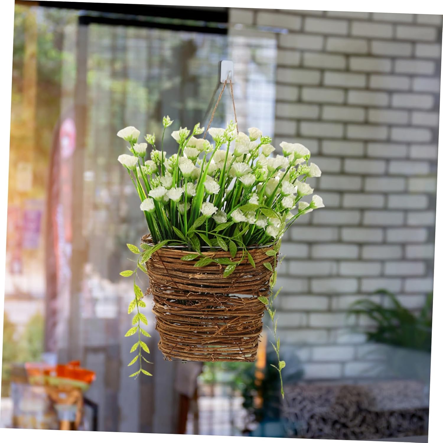 BESTOYARD White Artificial Hanging Flower Basket Floral Round Door Han