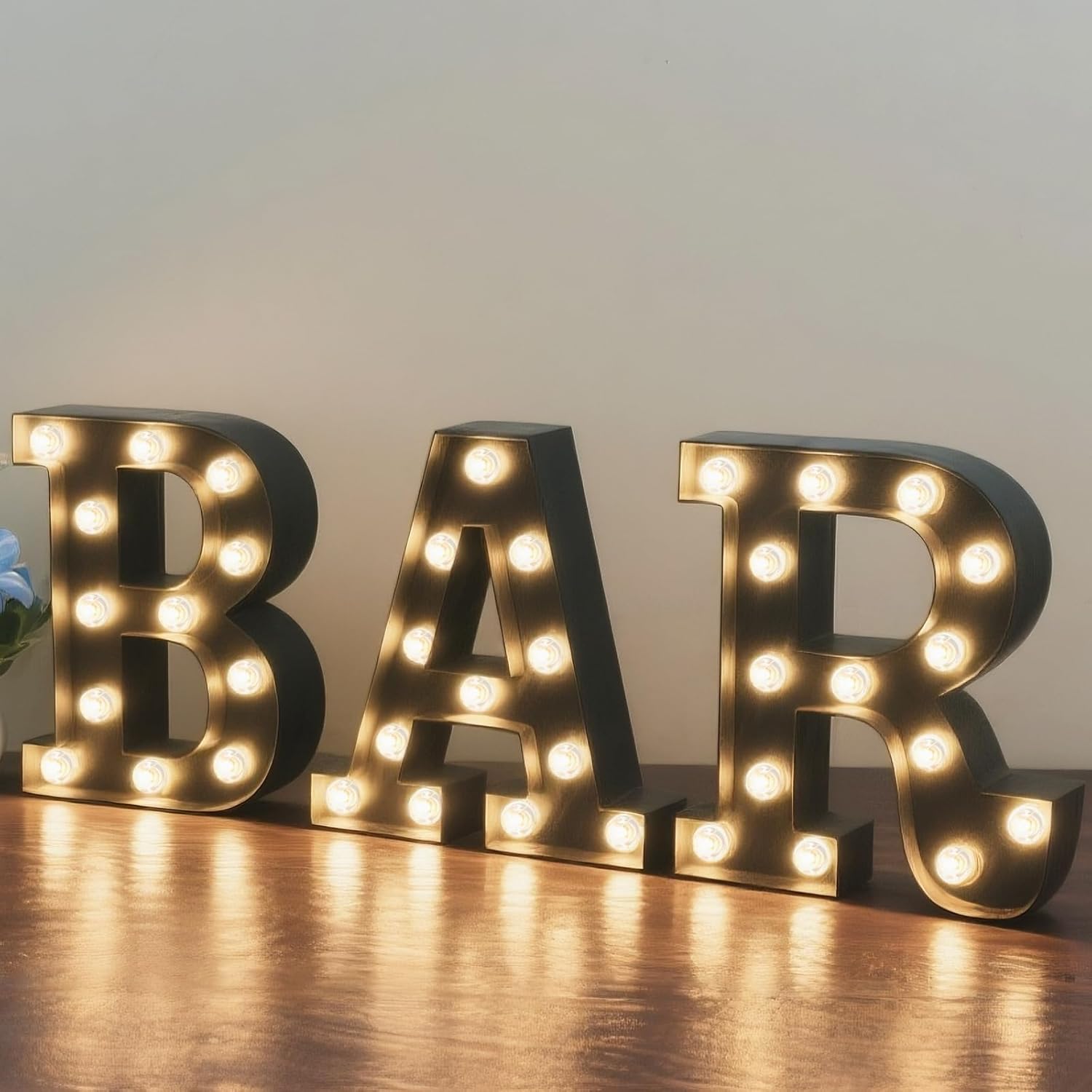 BAR - Illuminated LED Marquee Word Sign - Pre-Lit Pub Bar Sign - Batte