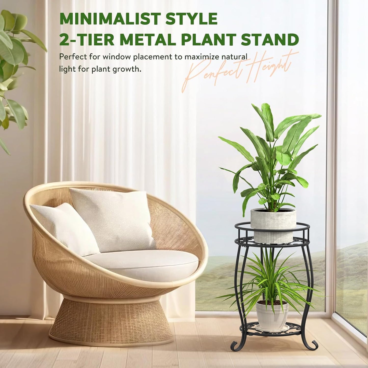 TOSKING 2 Tier Metal Plant Stand Indoor Outdoor , Rustproof Stable Pla