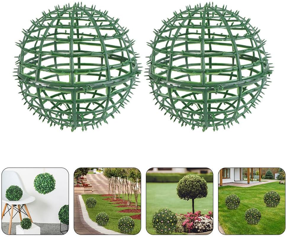 Amosfun 2Pcs Artificial Topiary Ball Frames 7.87 Inch Plastic Flower Arrangement Ball Stand Decorative Grass Rack for Garden Wedding Party Home Decor