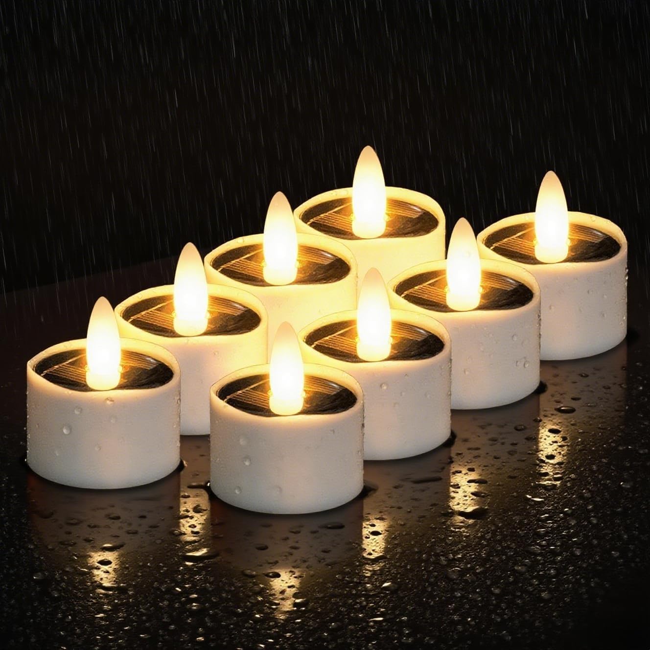 HL Solar Tea Lights, 8PCS Outdoor Waterproof Flameless Candles, Dusk to Dawn Rechargeable Battery LED Tea Lights for Lantern, Garden, Camping, Home Decor (Warm White, 1.5''x1.61'')