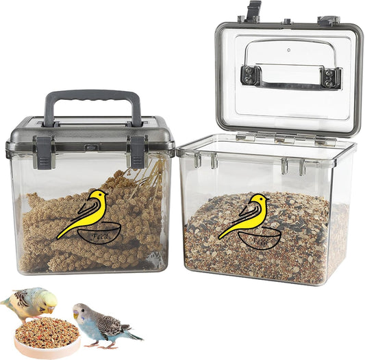 Bird Seed Storage Container 2 Pack Clear Bird Seed Container10Ib Indestructible Bird Seed Container Bird Seed Holder with Handle|for Wild Bird Seed Hermetically Or Mealworms Storage Outdoor Feeding
