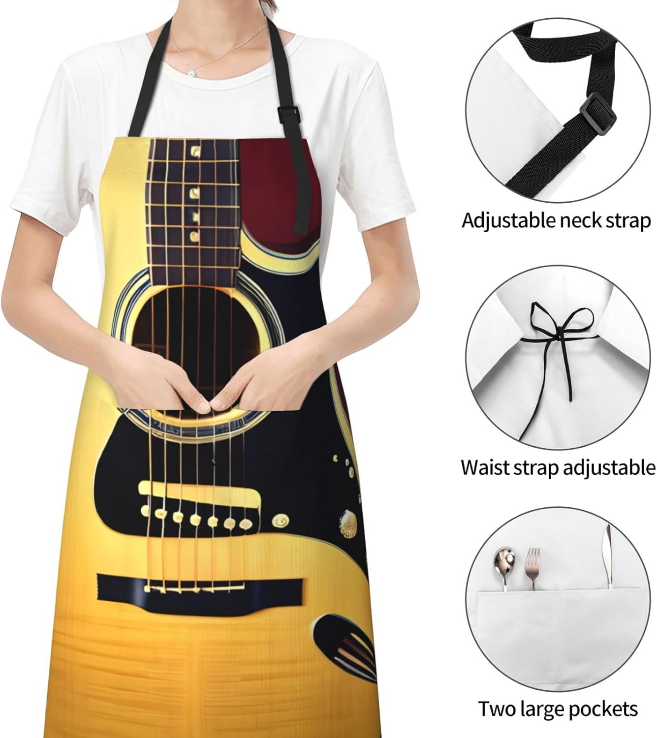 Note Guitar Print Laundry apron 28x33 In Waterproof Kitchen Apron with