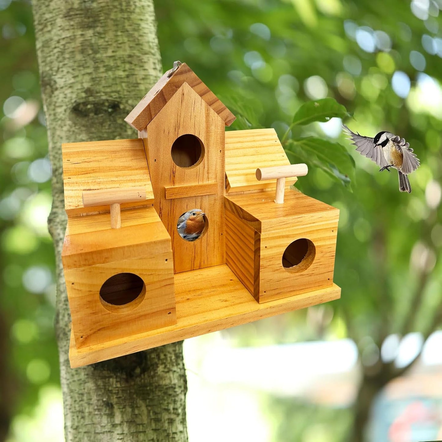 Bird Houses for Outside Clearance, Large Bird House for 6 Bird Families Finch Cardinals Wooden Hanging Birdhouses for Outdoors Garden, Bluebird House Hummingbird Houses