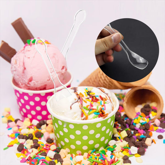 yuntop 100PCS Tasting Spoons Ice Cream Dessert Taster Spoons Plastic Mini Spoons Disposable Dessert Spoons for Miniature Dessert Cups, Sampling, Small Catering Supplies, Tasting Party (Clear)