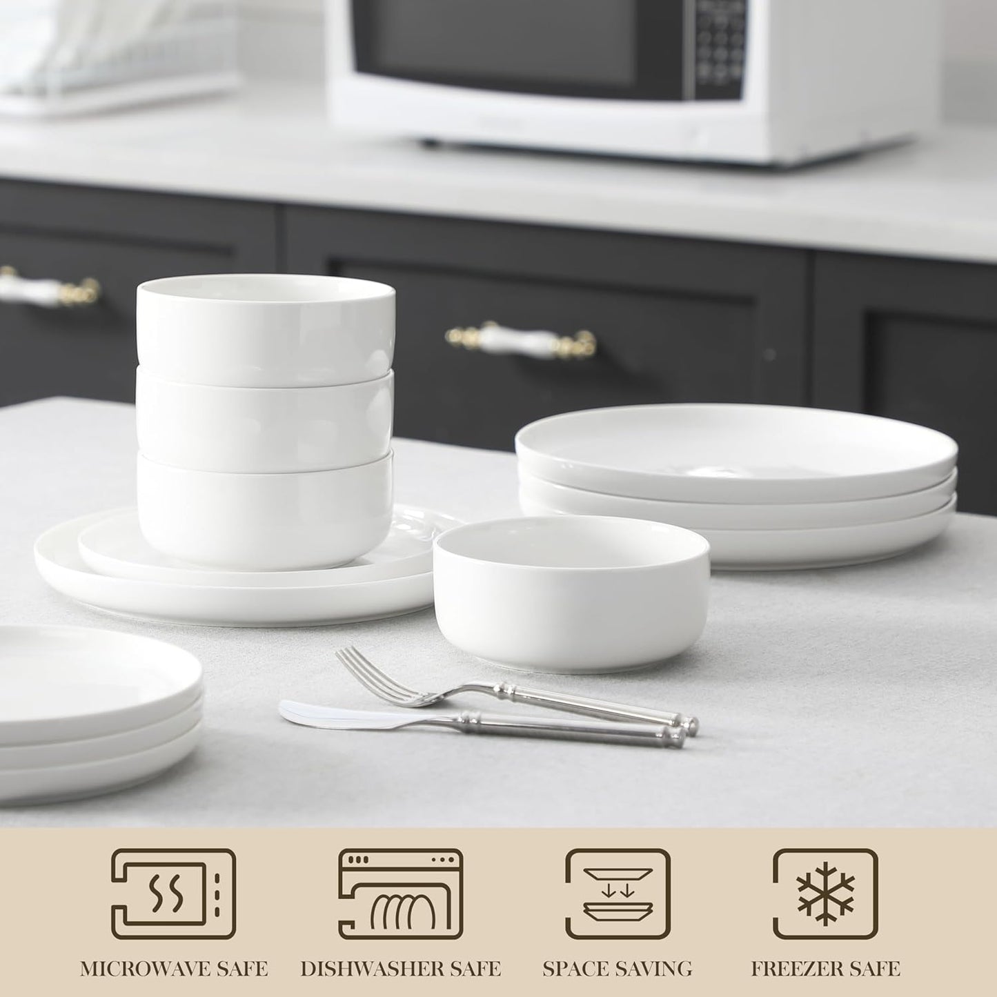 MALACASA Plates and Bowls Sets, 12 Pieces Porcelain Dinnerware Sets Di