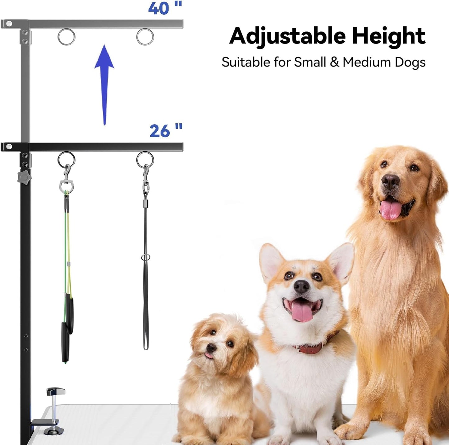 Foldable Dog Grooming Arm with Clamp: Adjustable Height 26"-40", Dog G