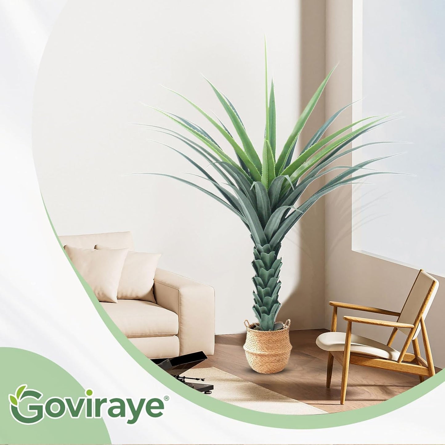 Tropical Plant Artificial - 4ft Fake Agave Plant for Indoor, Faux Spiked Agave Tree for Home, Office, Corner, Front Porch, Entryway, Patio, Pool, Outdoor Hotel Decor Greenery Tree Housewarming Gift