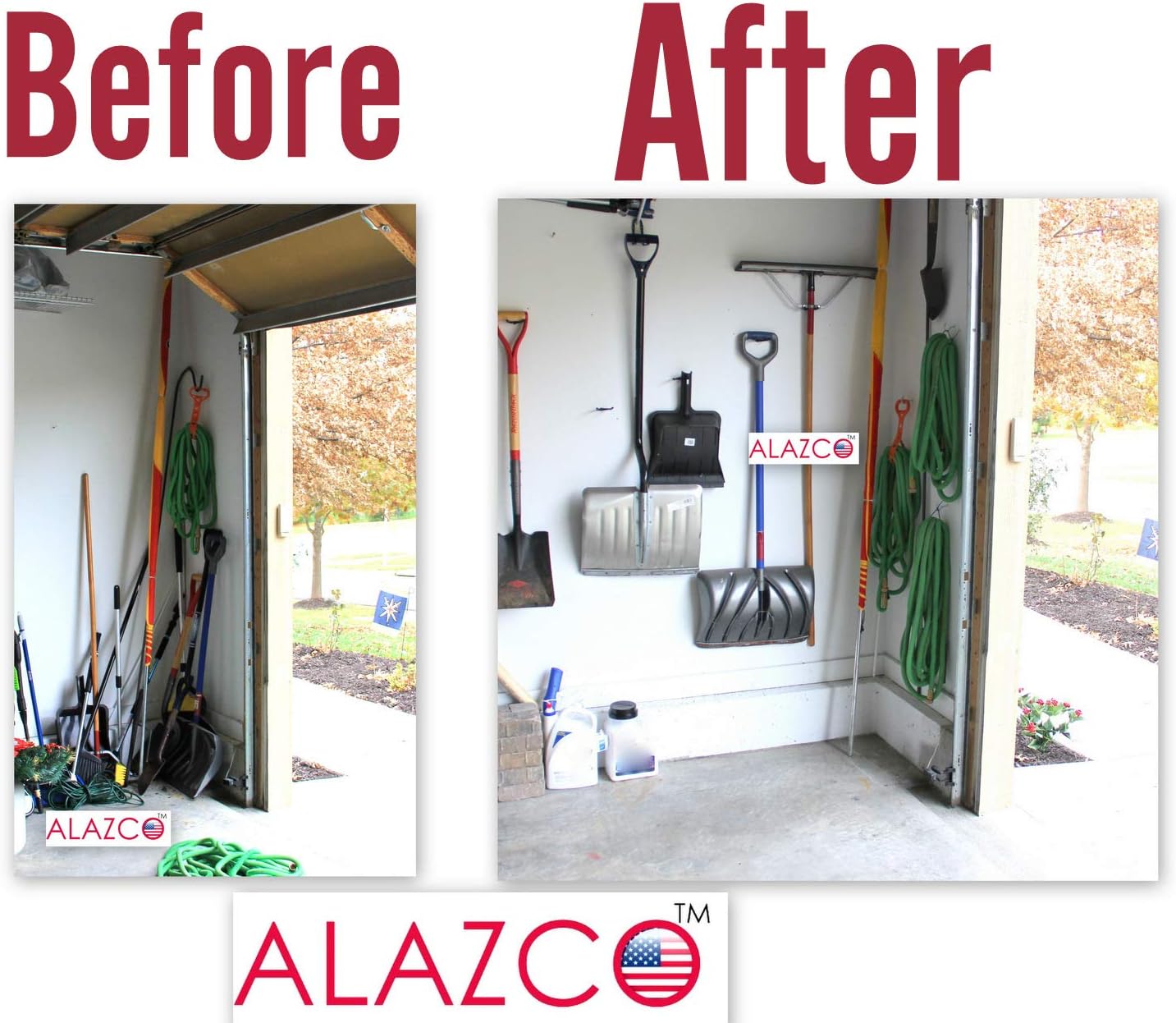 ALAZCO 8 Black Vinyl Coated Steel Wall Mount Screw-in Heavy Duty Tool Holders 4” Utility U-Hooks for Garage Workshop Storage Hang Shovels Rakes Brooms Garden Tools Sports Equipment Tennis Racket