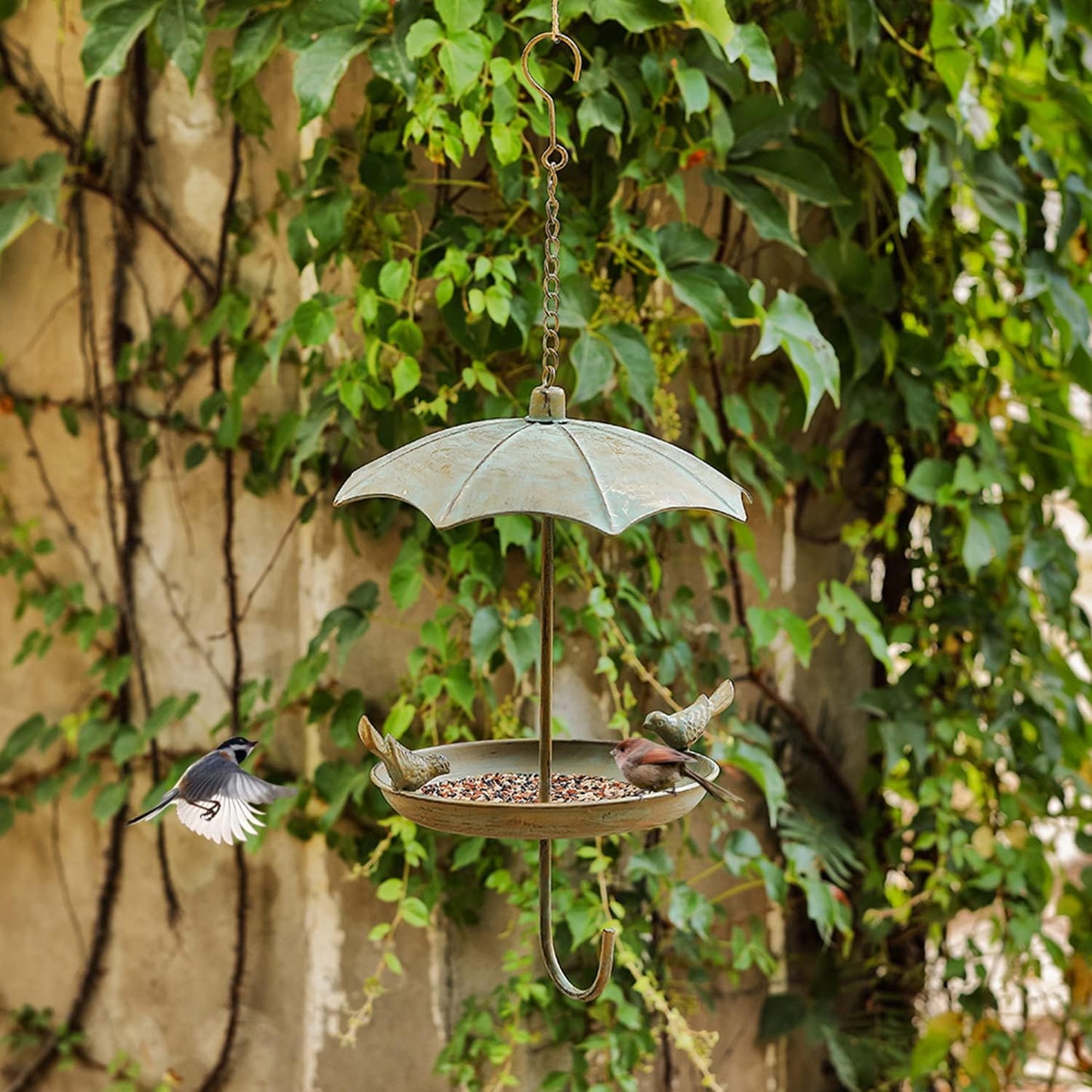 Jemeni Umbrella Bird Feeder - Decorative Metal Outdoor Hanging Feeder 