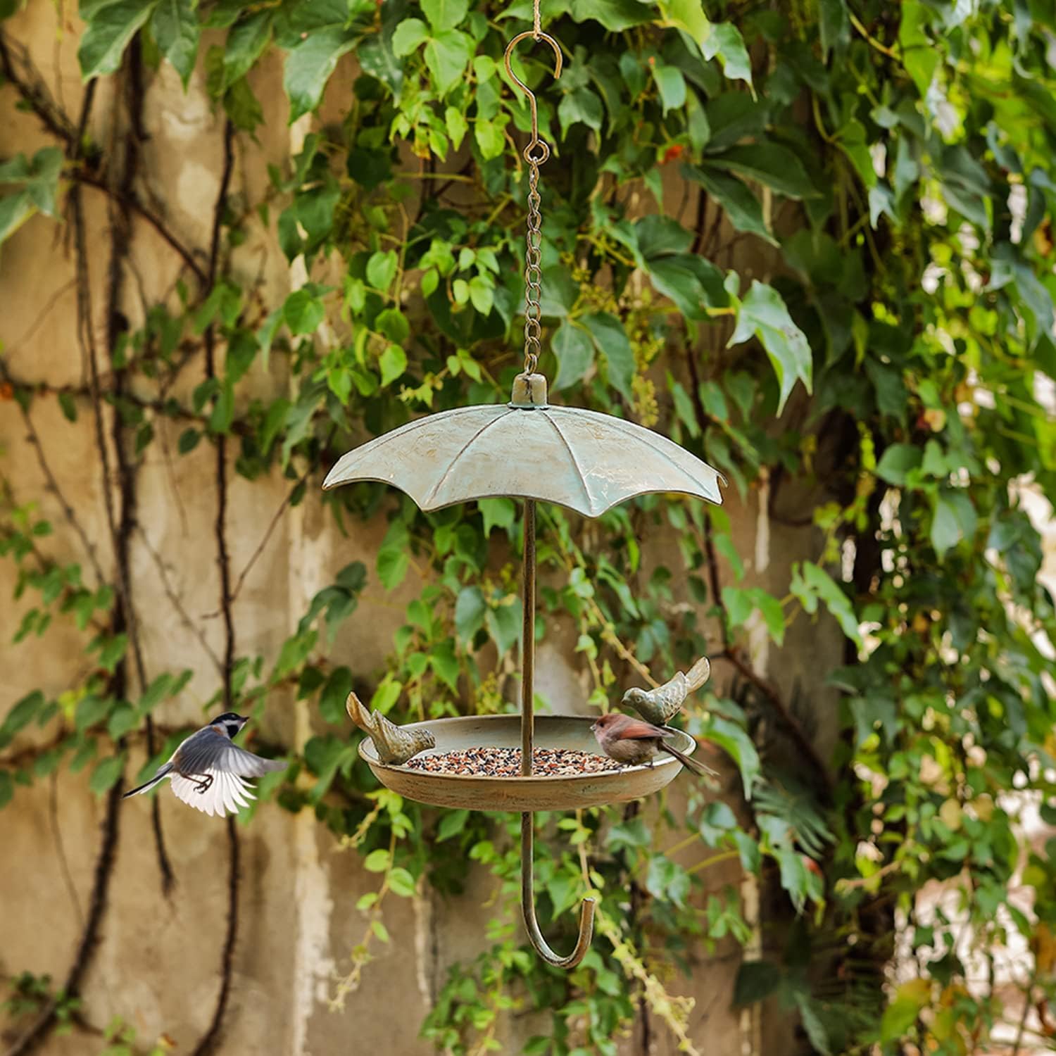 Jemeni Umbrella Bird Feeder - Decorative Metal Outdoor Hanging Feeder 