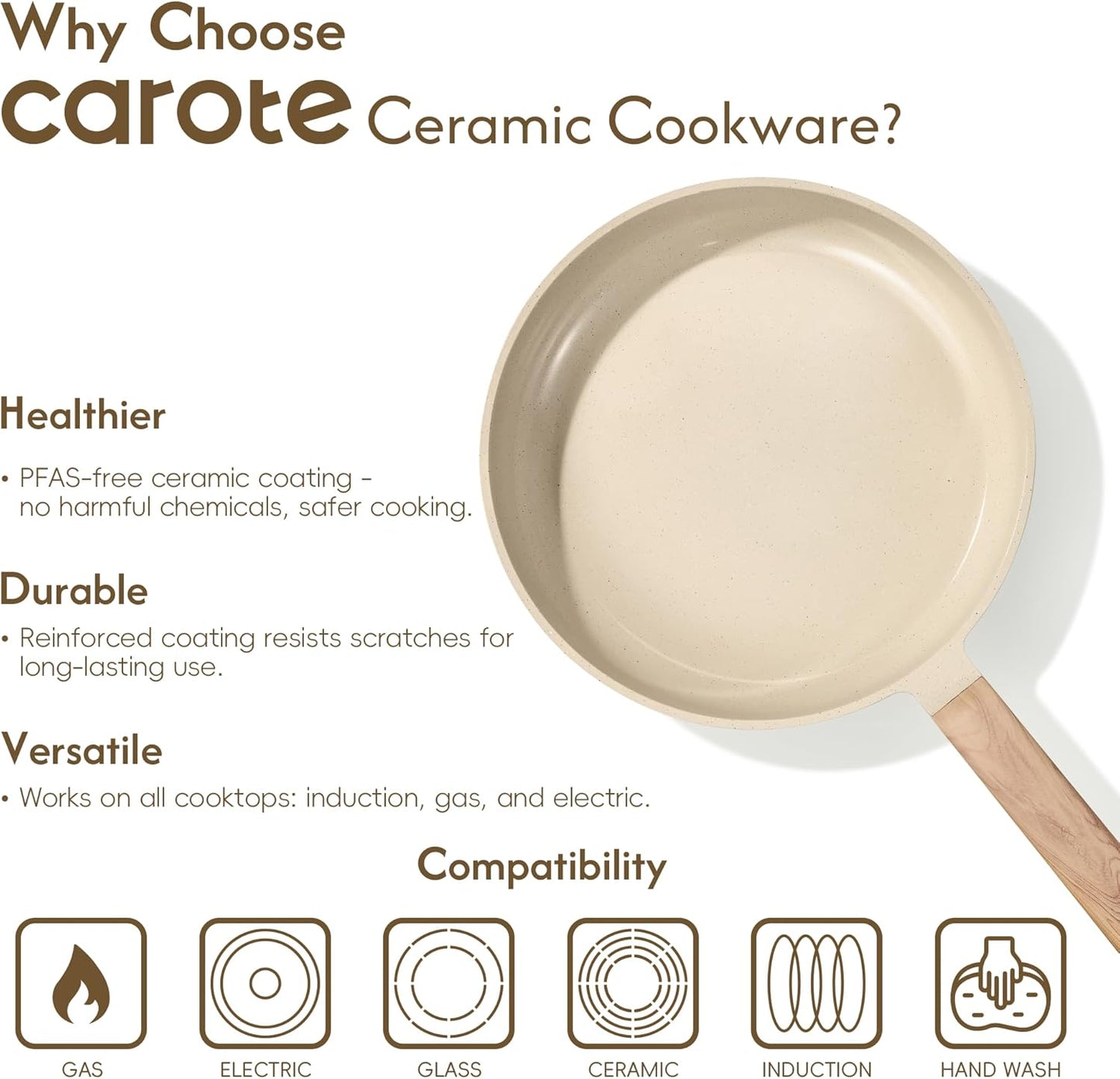CAROTE 14Pcs Pots and Pans Set Non stick, Ceramic Cookware Set, Non-to