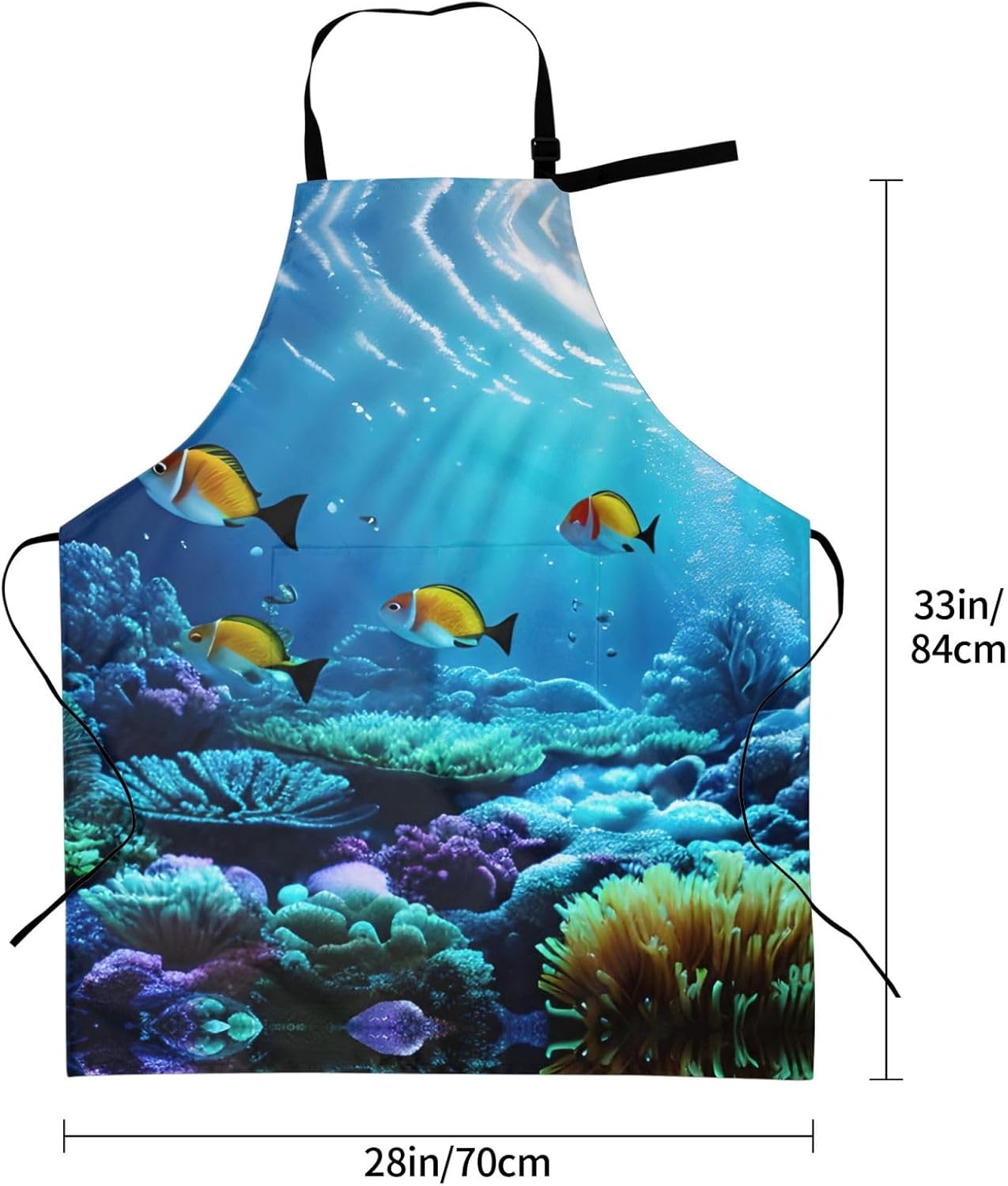 Tranquil Underwater Scenery Print Laundry apron 28x33 In Waterproof Kitchen Apron with Pockets for Cooking Baking