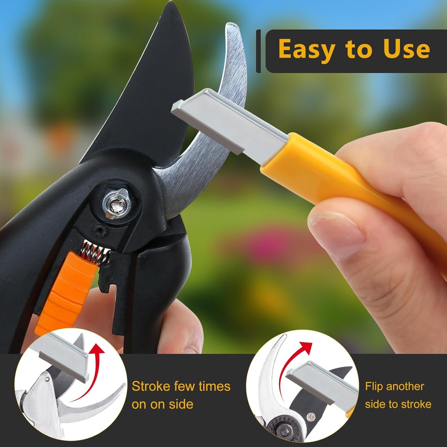 2PCS Garden Tool Sharpener, Blade Sharpener Stone for Garden, Shear Scissor Sharpener, Pruner (2, Yellow+Black)