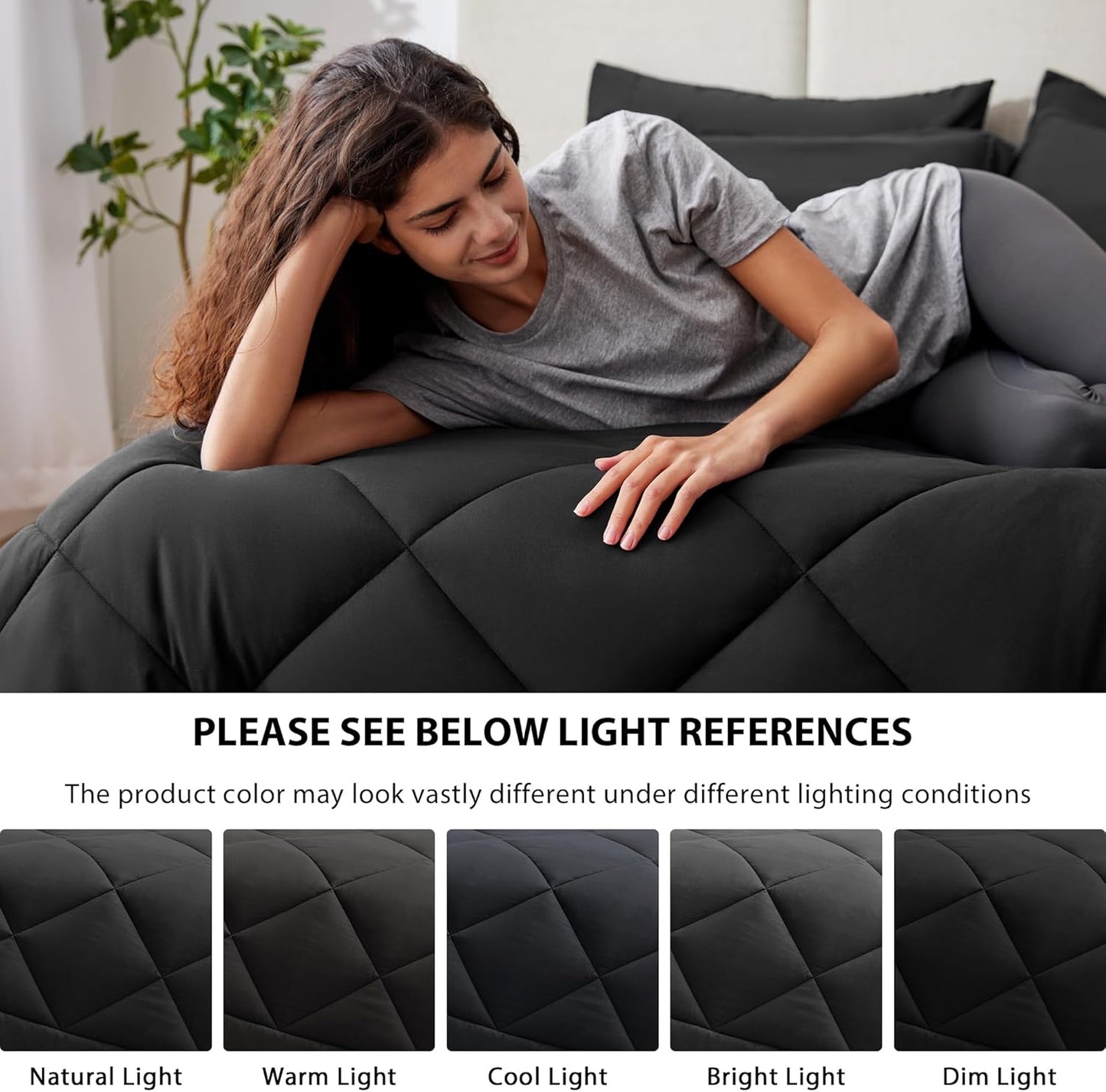 Love's cabin King Size Comforter Set Black, 7 Pieces King Bed in a Bag