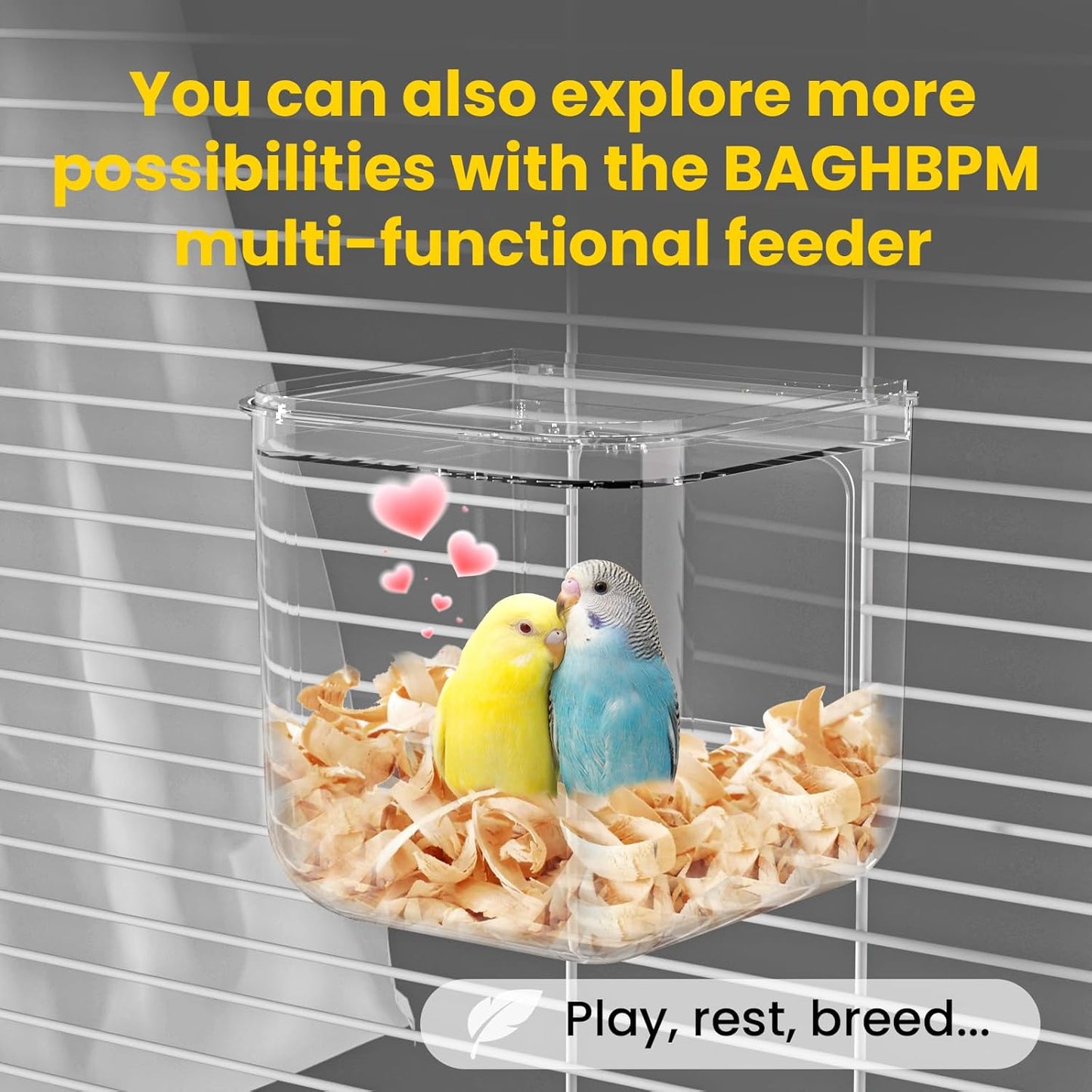 No Mess Automatic Bird Feeder,Multifunctional Parrot Seed Feeders,Transparent Seed Food Container,Bird Cage Accessories for Canaries Budgies Lovebirds Conures Cockatiels