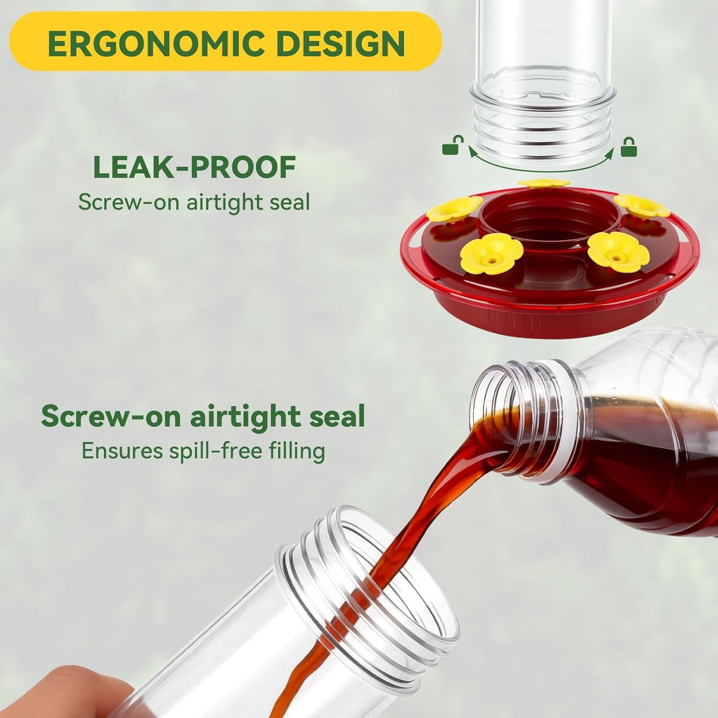 Hummingbird Feeder for Outdoors Hanging, 8.3OZ Plastic Humming Bird Feeders with 5 Bee Guard Feeding Ports & Built-in Ant Moat,Hummingbird Gifts for Mom Bird Feeder for Outside,Garden Décor,2 Pack