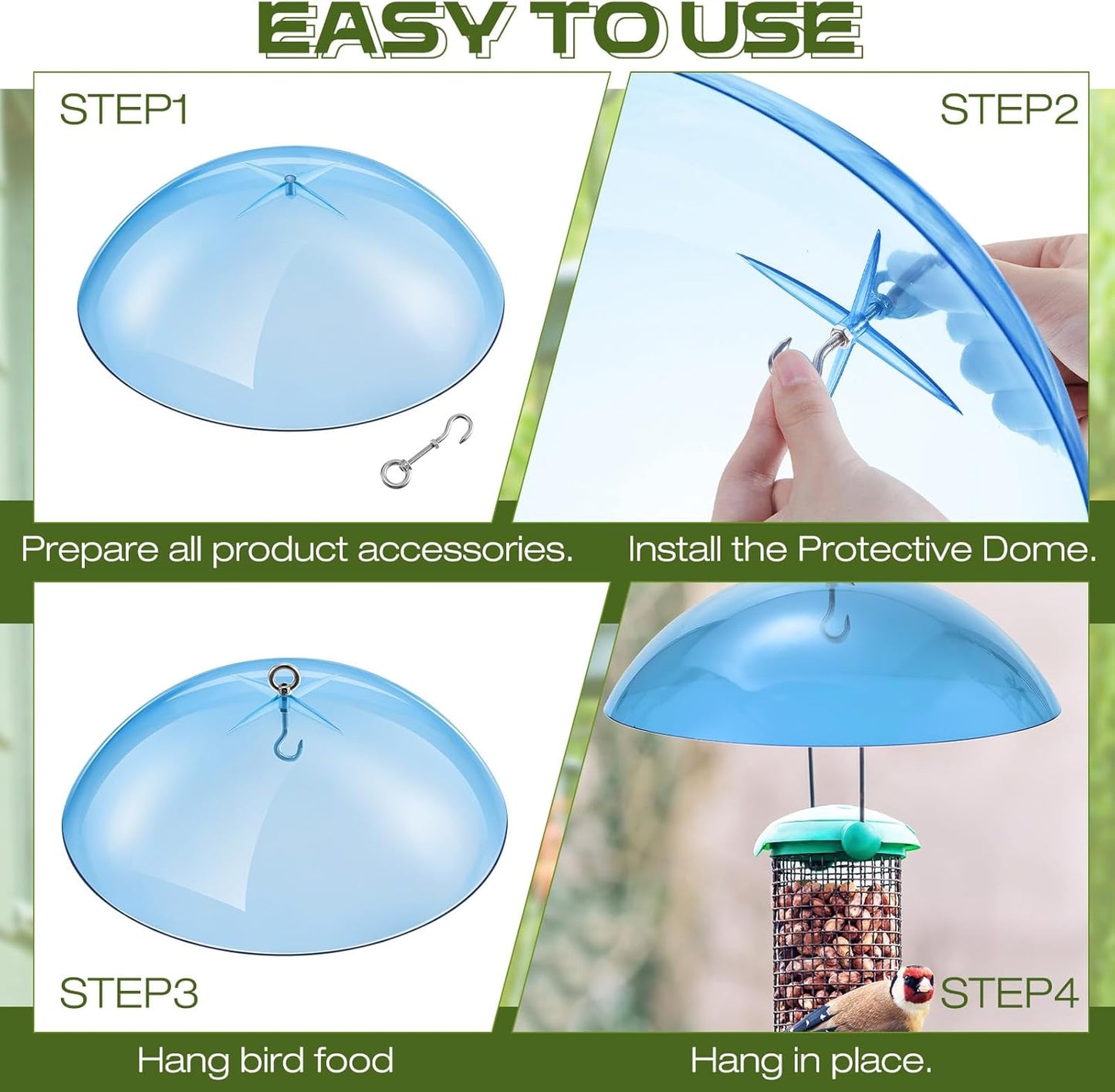 2 Pcs 10 Inch Squirrel Baffles Plastic Bird Feeders Protective Cover Dome Rain Proof with Hooks for Hanging Bird Seed Covers Rain Guards(Clear, Blue)